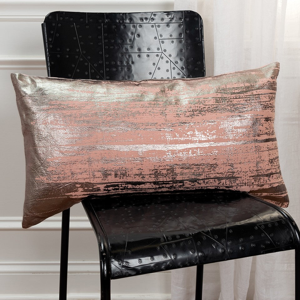 Silver Distressed Brush Stroke Lumbar Pillow