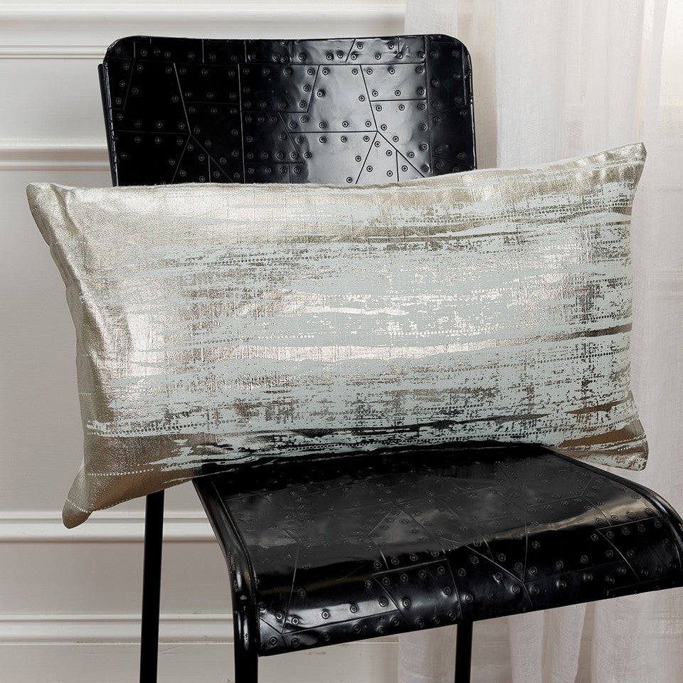 Silver Distressed Brush Stroke Lumbar Pillow