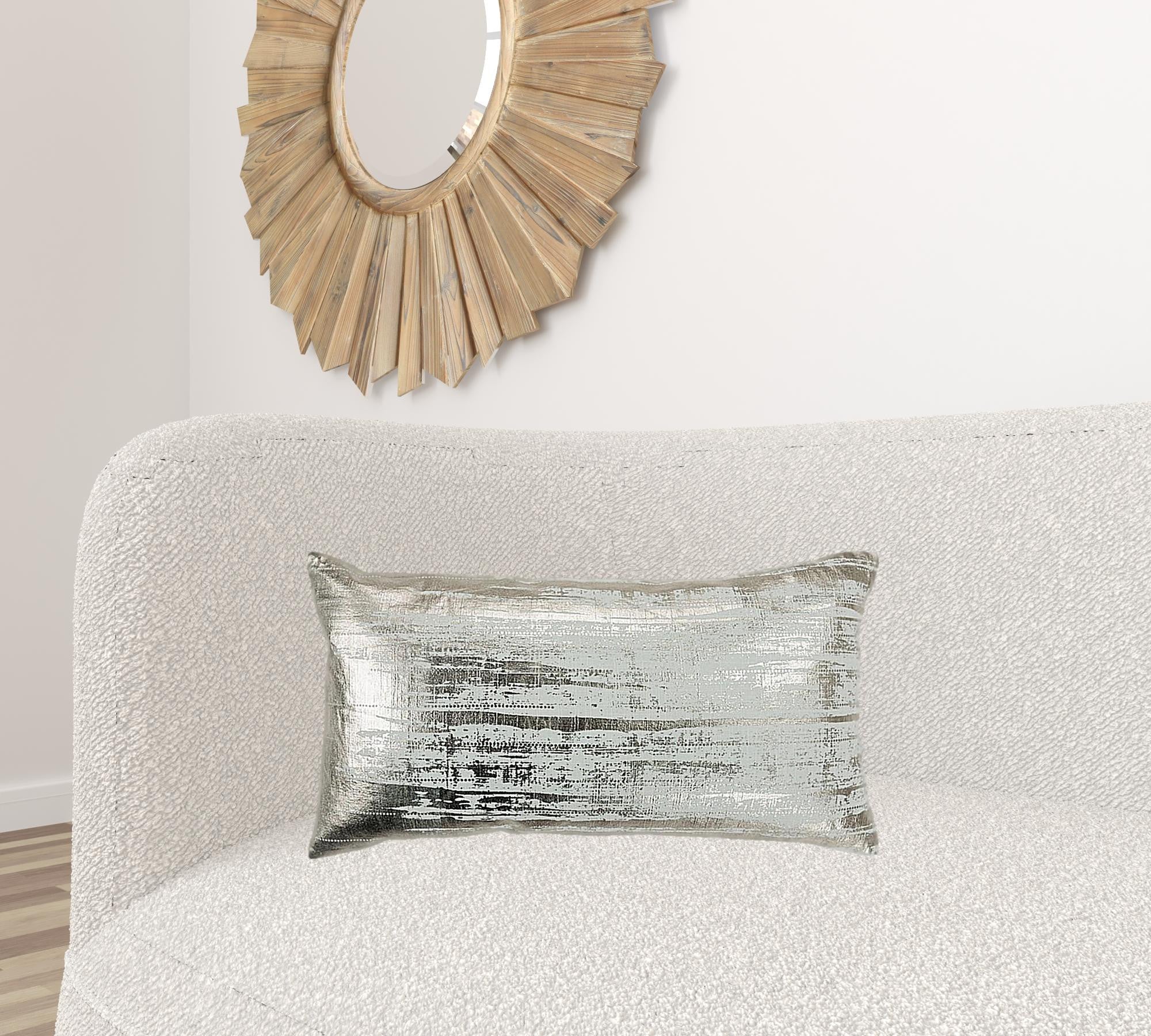 Silver Distressed Brush Stroke Lumbar Pillow