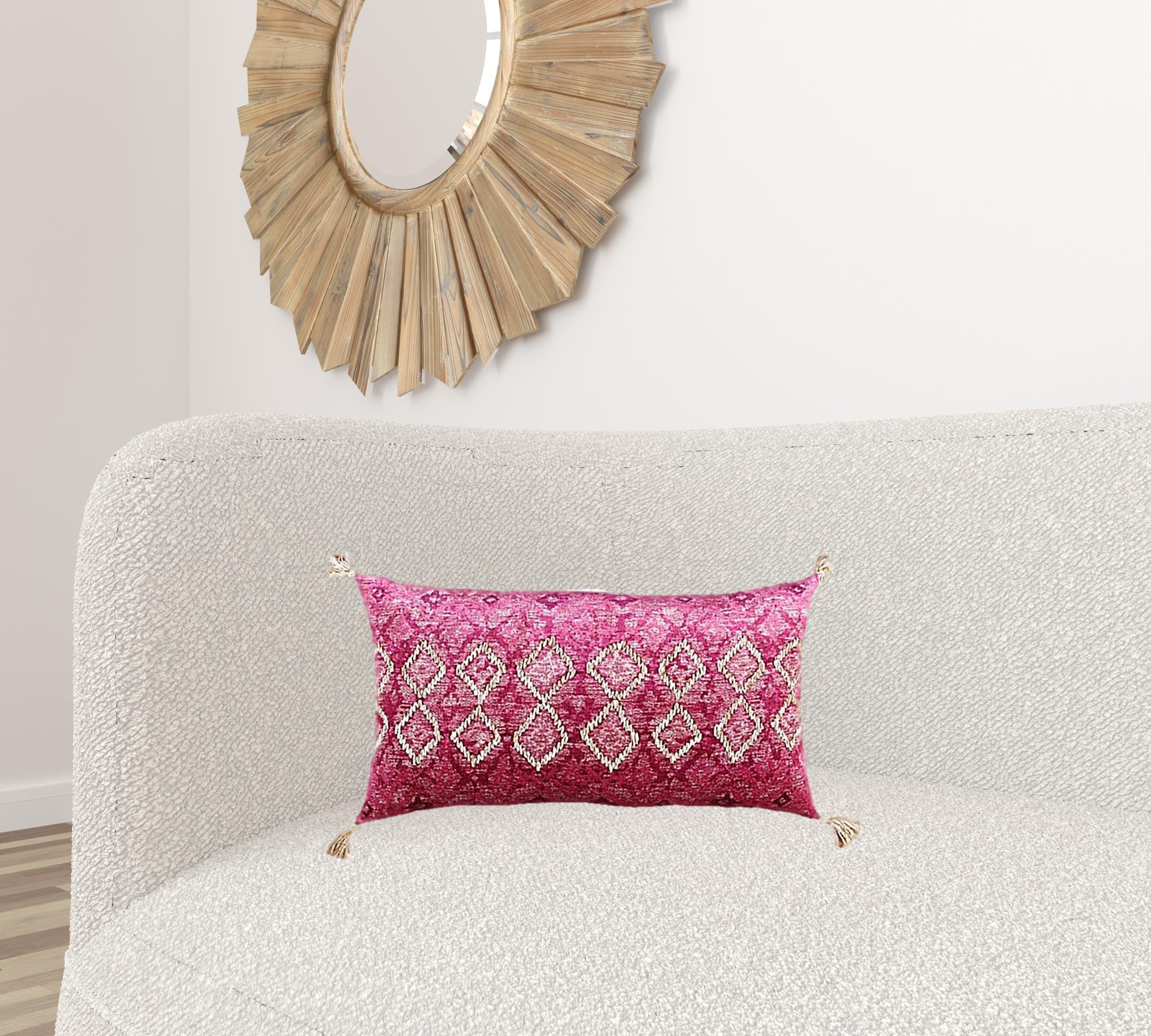 Pink Textured Diamond Velvety Lumbar Pillow