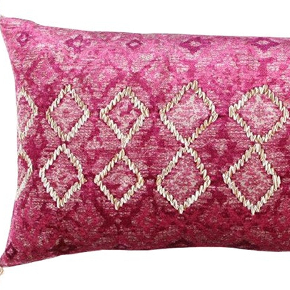 Pink Textured Diamond Velvety Lumbar Pillow