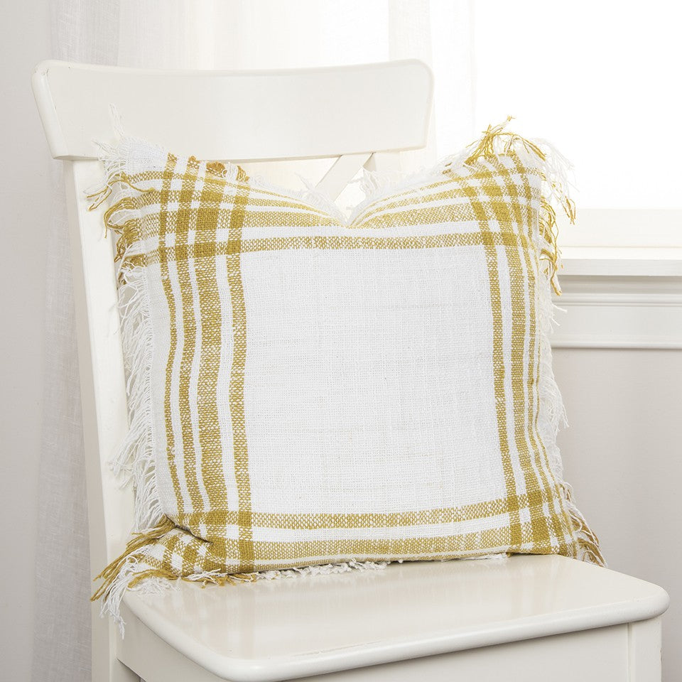 White Gold Open Plaid Textured Throw Pillow