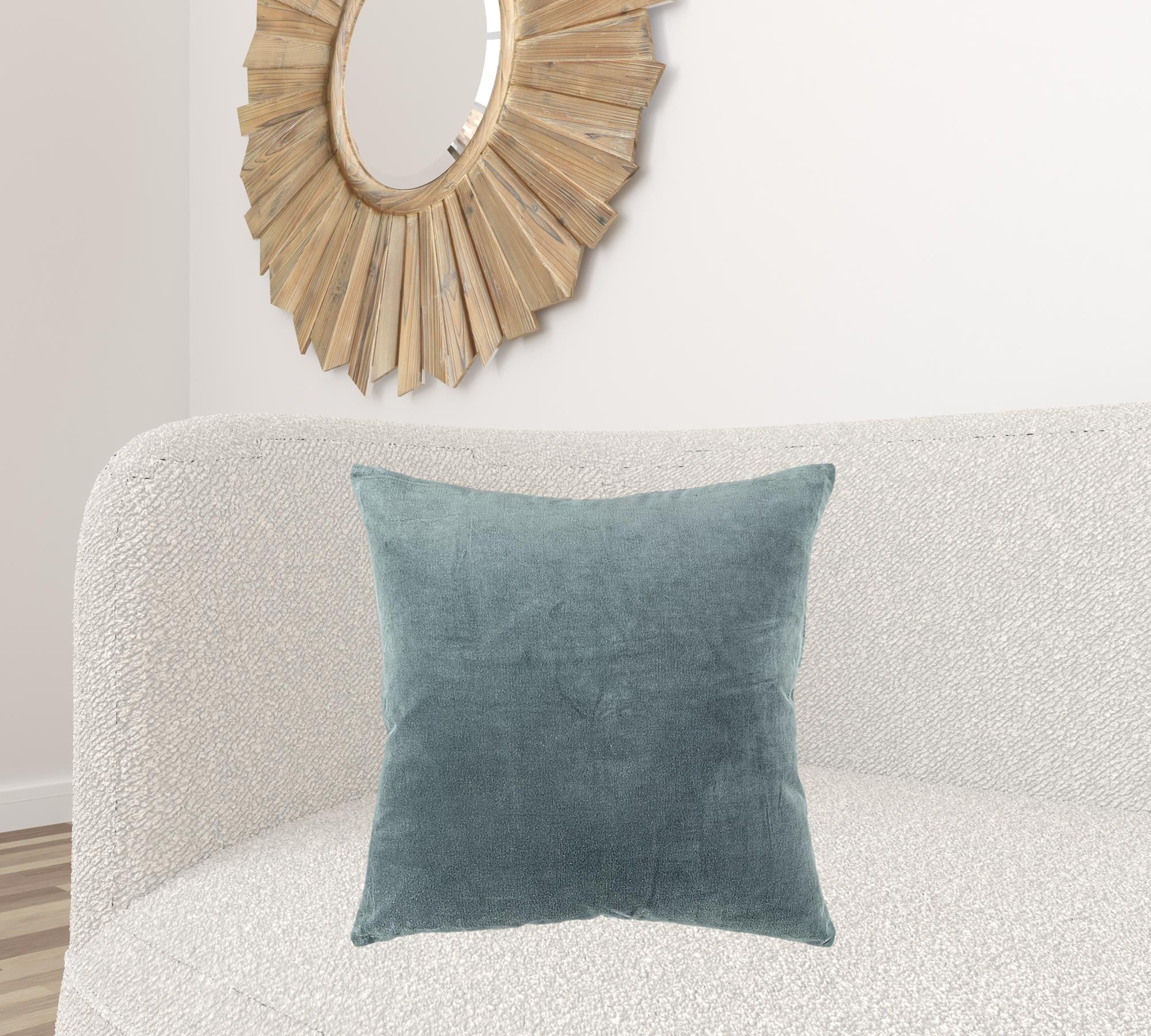 Teal Solid Reversible Cotton Velvet Throw Pillow