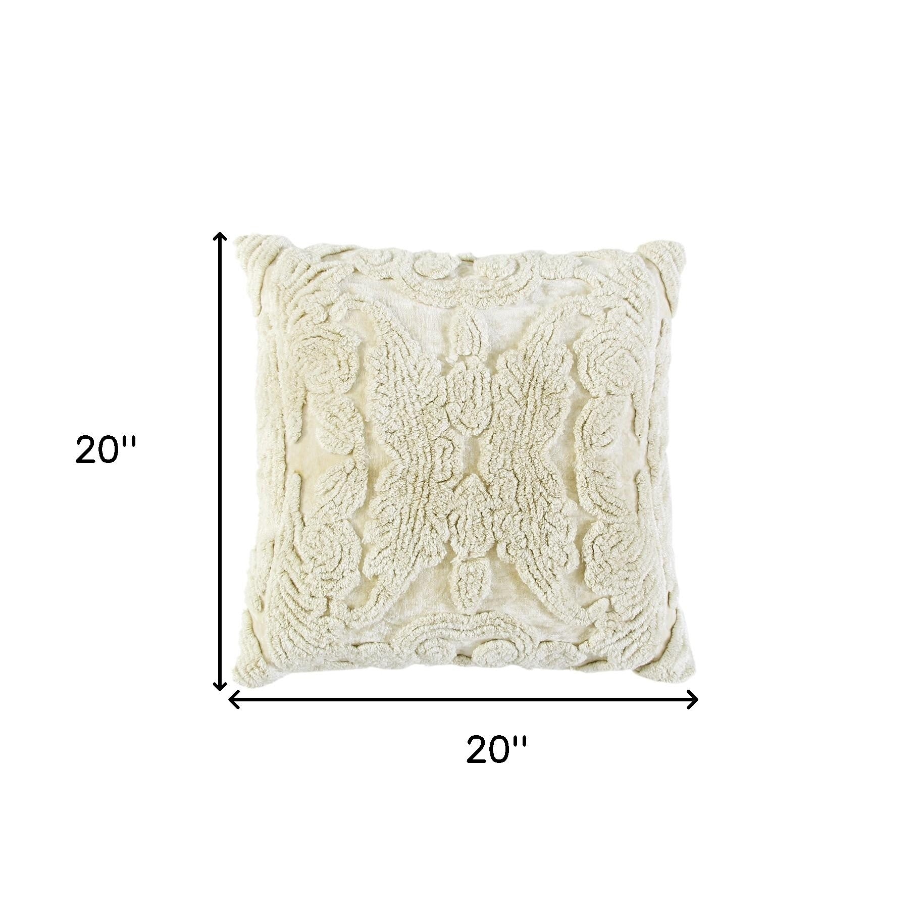 Ivory Botanical Tufted Pattern Throw Pillow