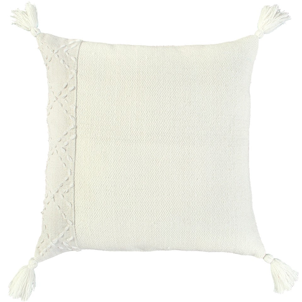 20" Gray and Ivory Herringbone Cotton Throw Pillow With Tassels