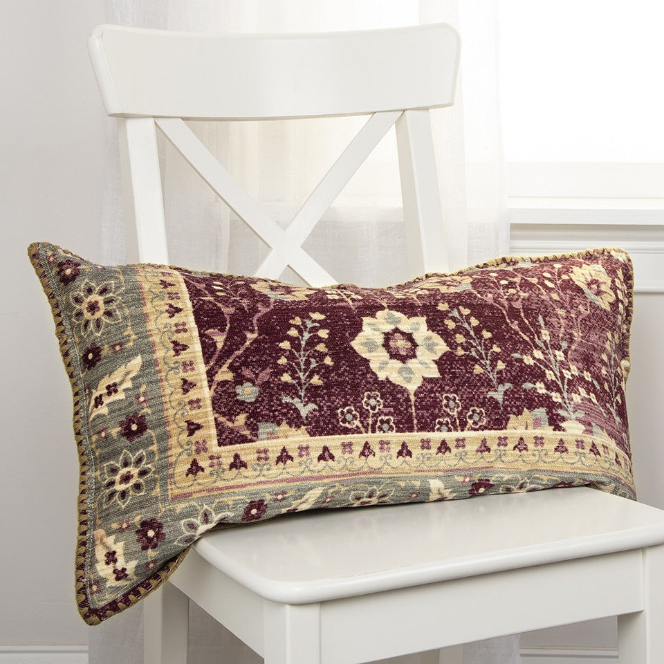 Beige Burgundy Antique Patterning Lumbar Pillow