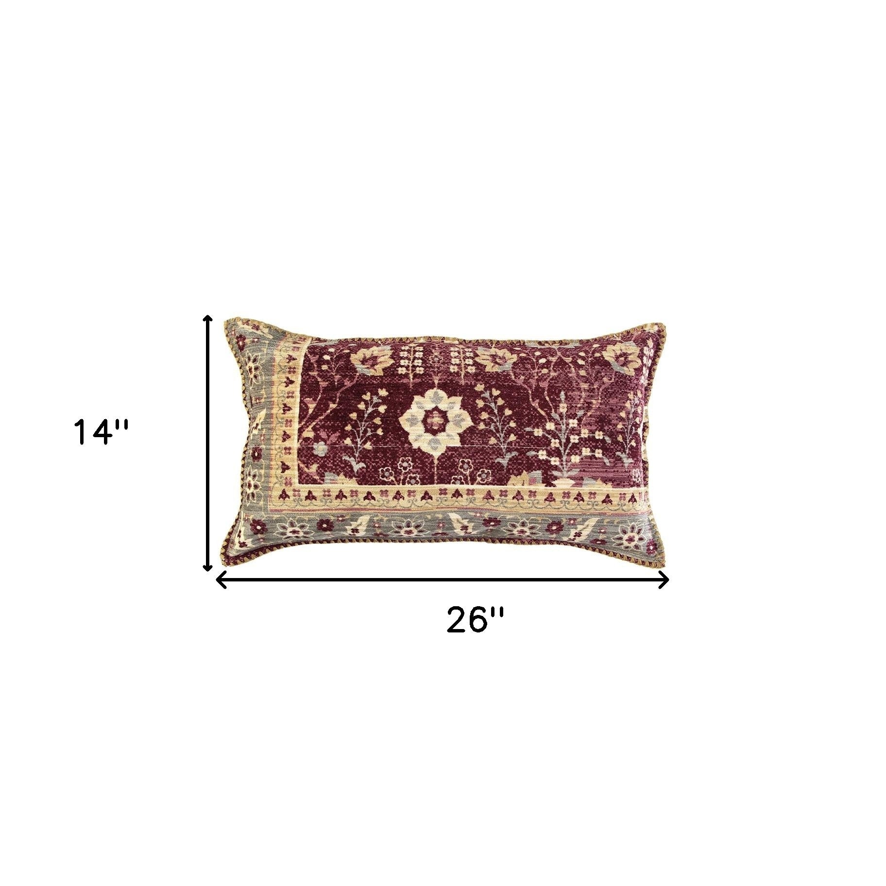 Beige Burgundy Antique Patterning Lumbar Pillow