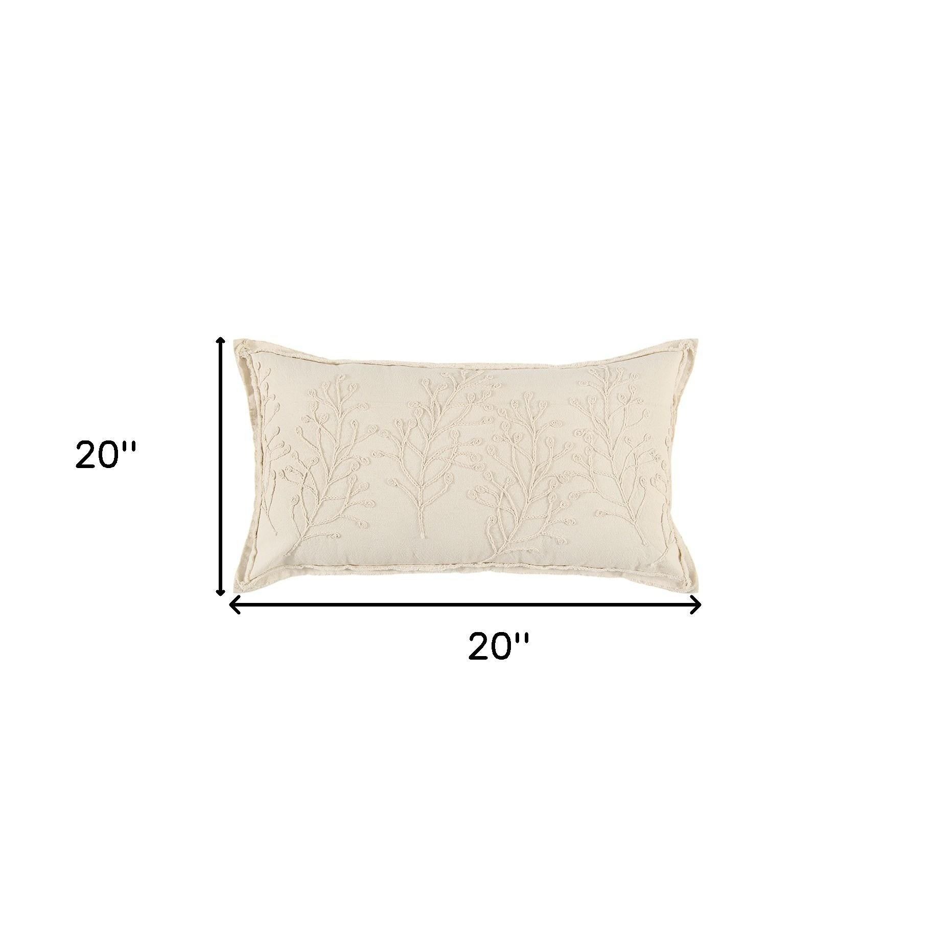 Beige Botanical Pattern Embroidered Lumbar Pillow