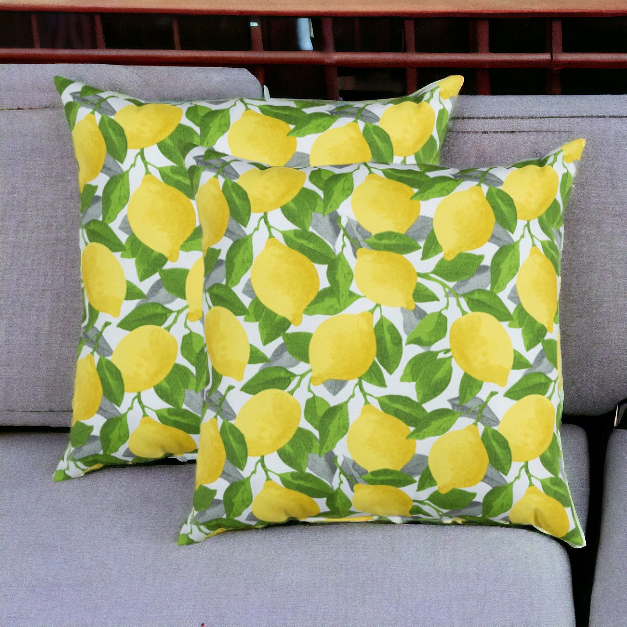 Set of Two 22" X 22" Yellow Indoor Outdoor Throw Pillow Cover & Insert