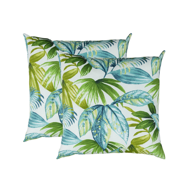 Set of Two 22" X 22" Blue and Green Indoor Outdoor Throw Pillow