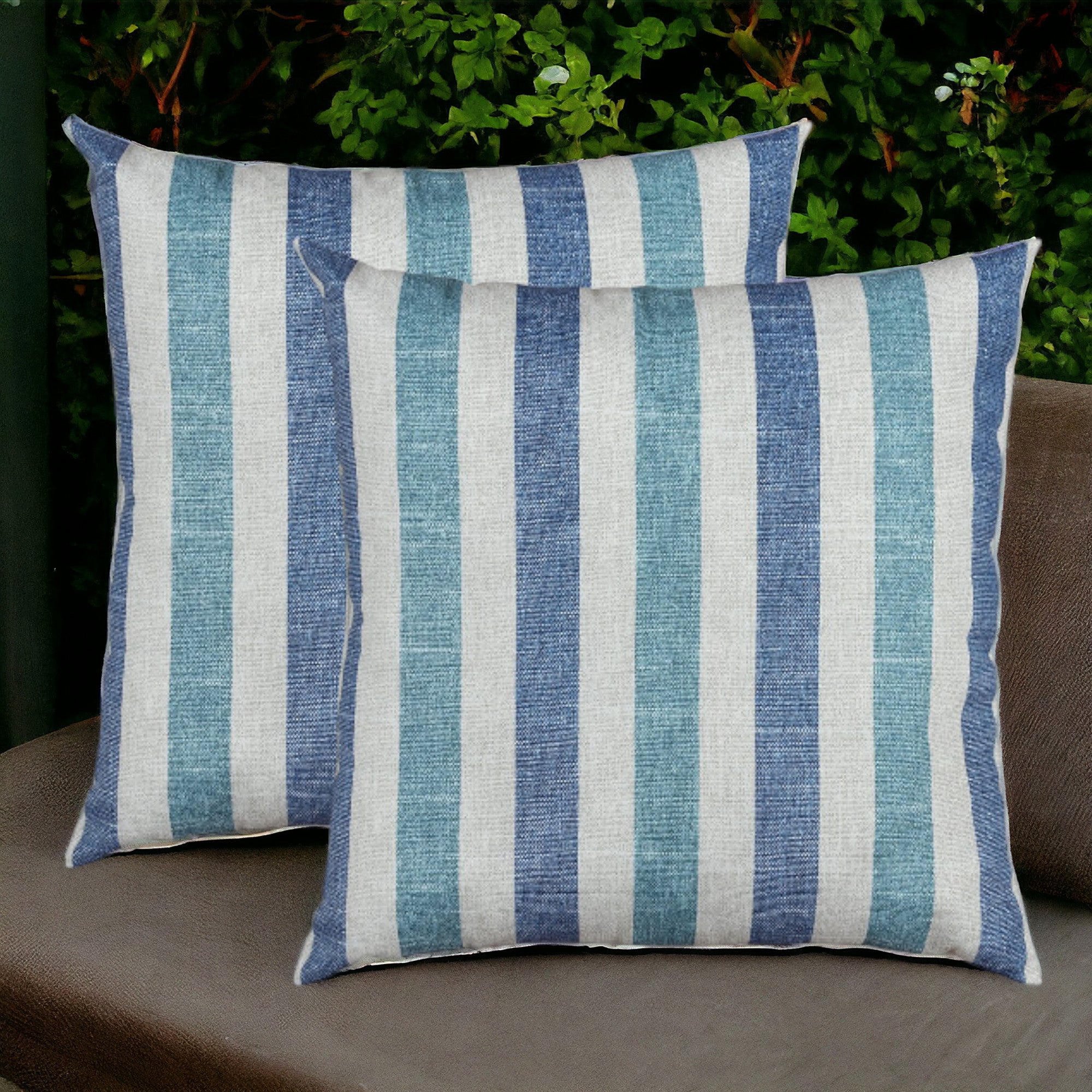 Set of Two 22" X 22" Blue Indoor Outdoor Throw Pillow Cover & Insert