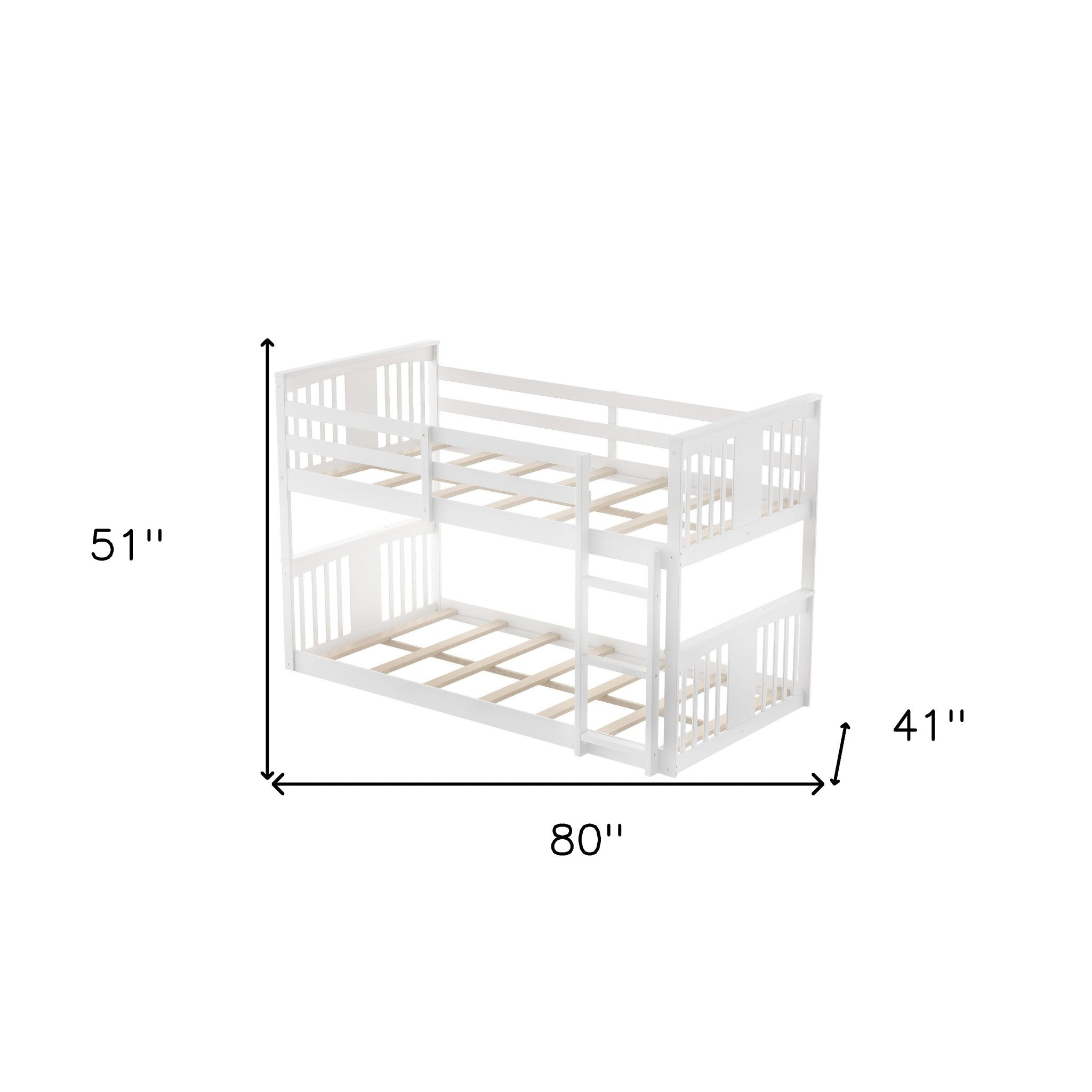 White Classic Twin Over Twin Bunk Bed with Ladder