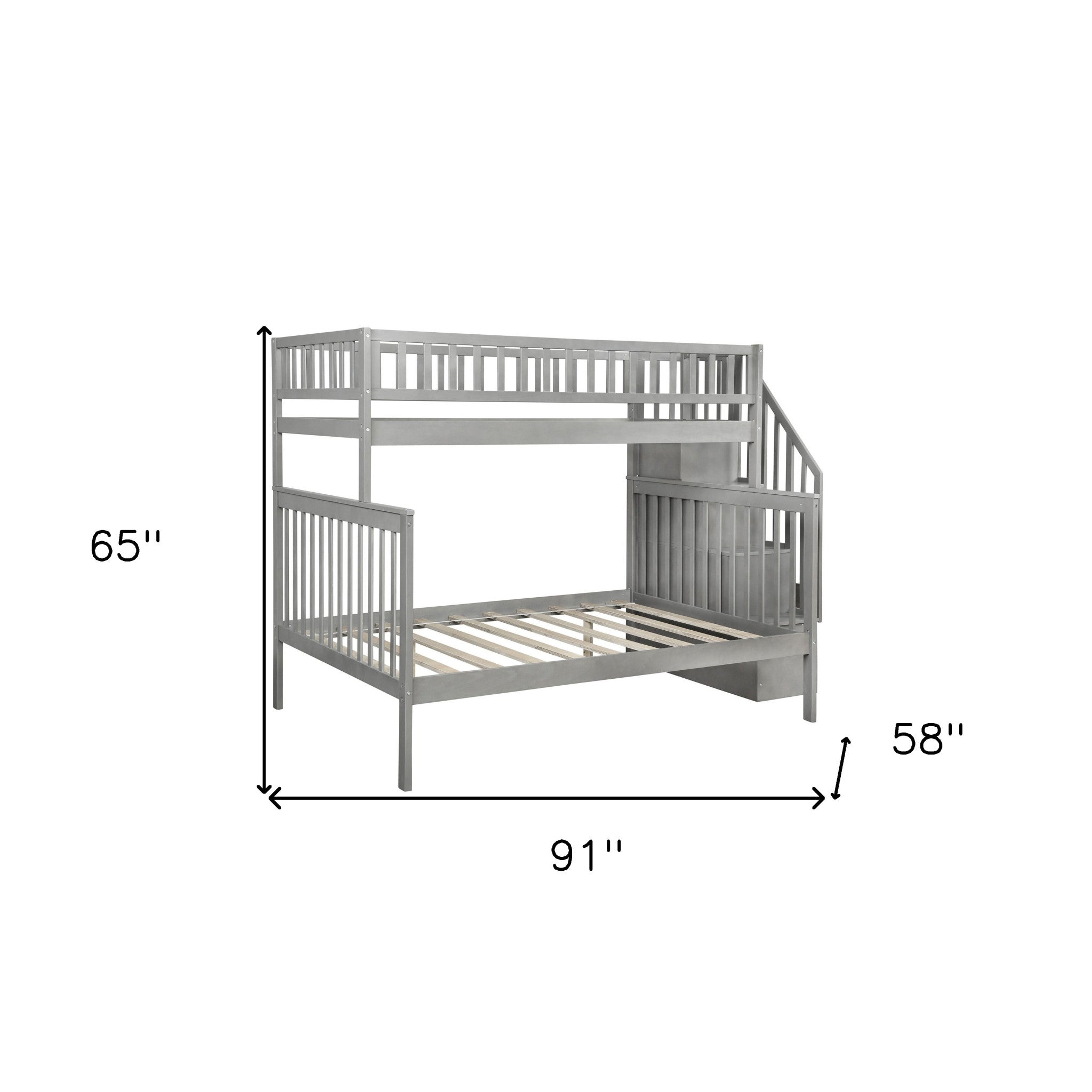 Gray Twin Over Full Farmhouse Style Bunk Bed with Staircase