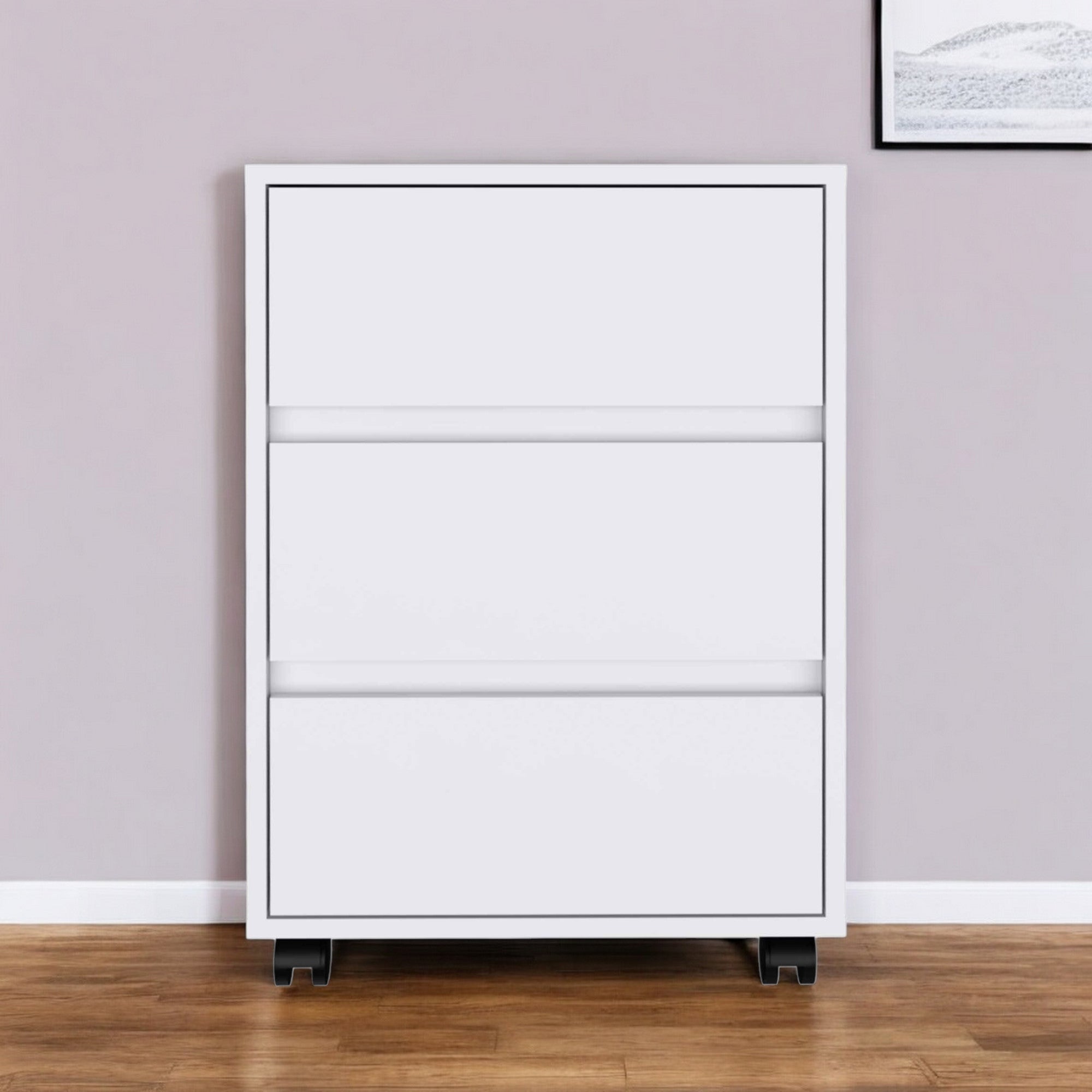 White Three Drawer Rolling Cabinet