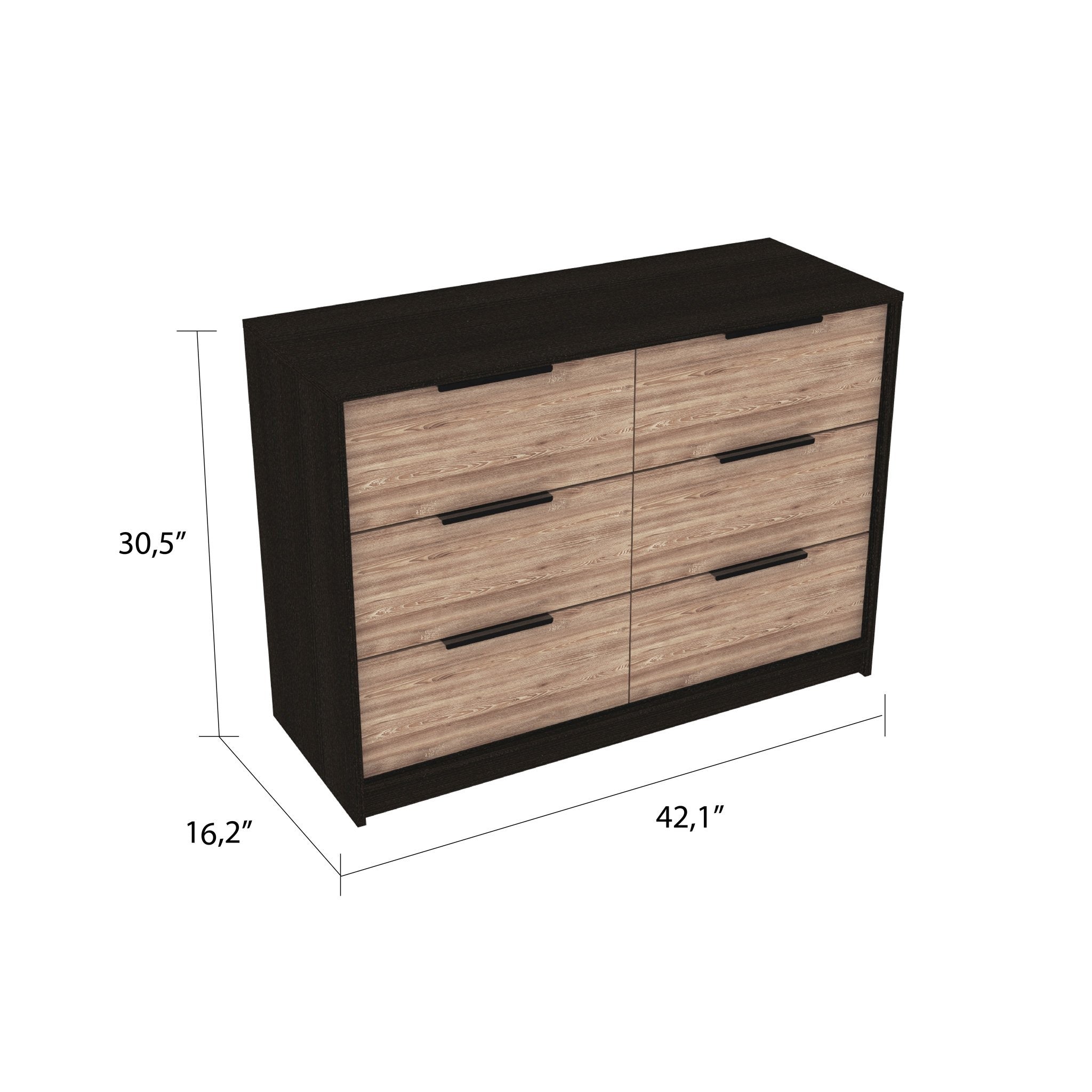 42" Brown and Black Four Drawer Dresser