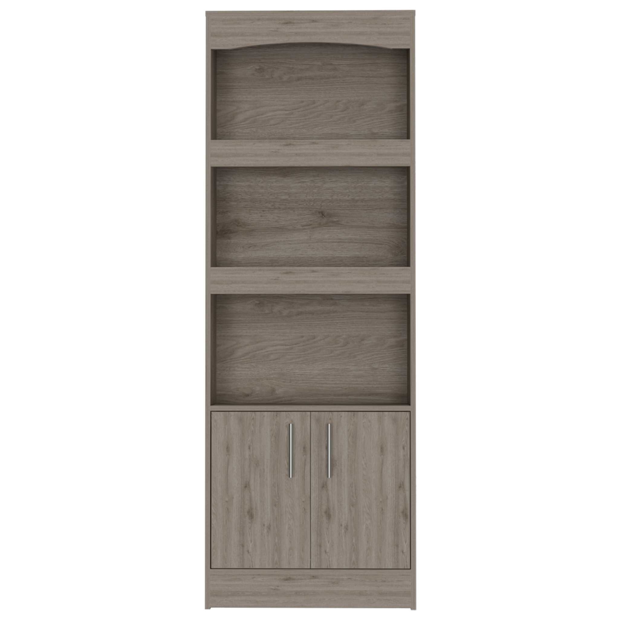 71" Light Gray Three Shelf Bookcase with Cabinet Storage