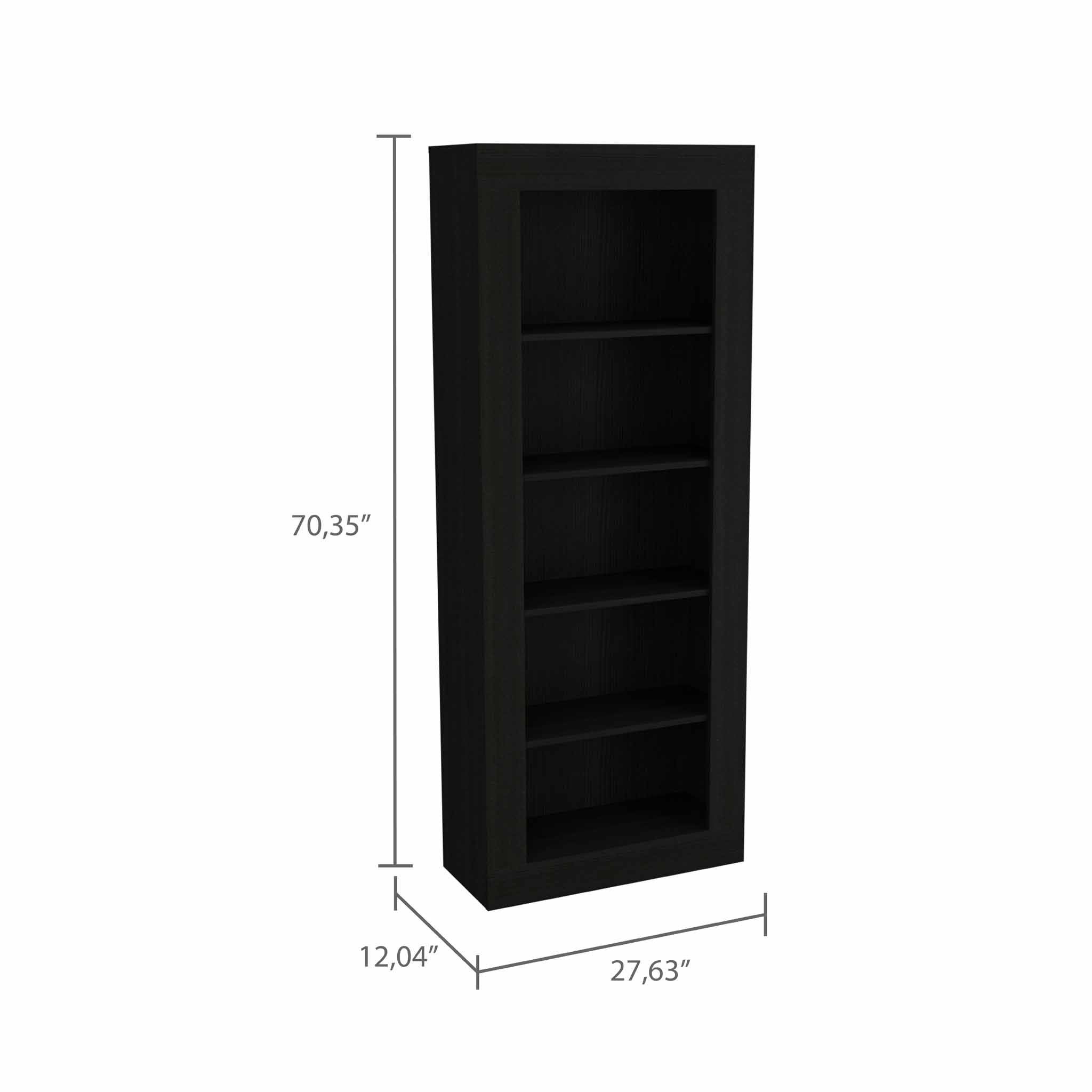 70" Black Wengue Five Tier Standard Bookcase