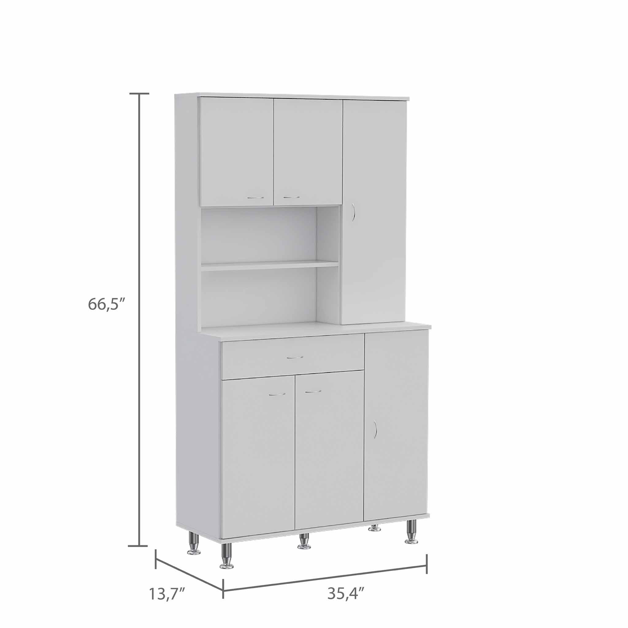 67" White Pantry Cabinet with Five Storage Shelves