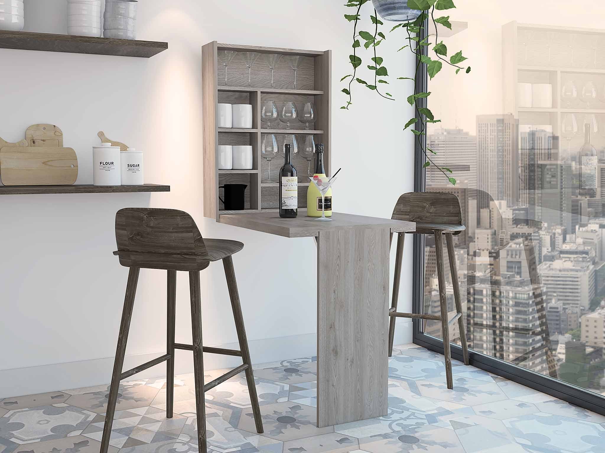 Modern Gray Retractable Desk or Bar Cabinet