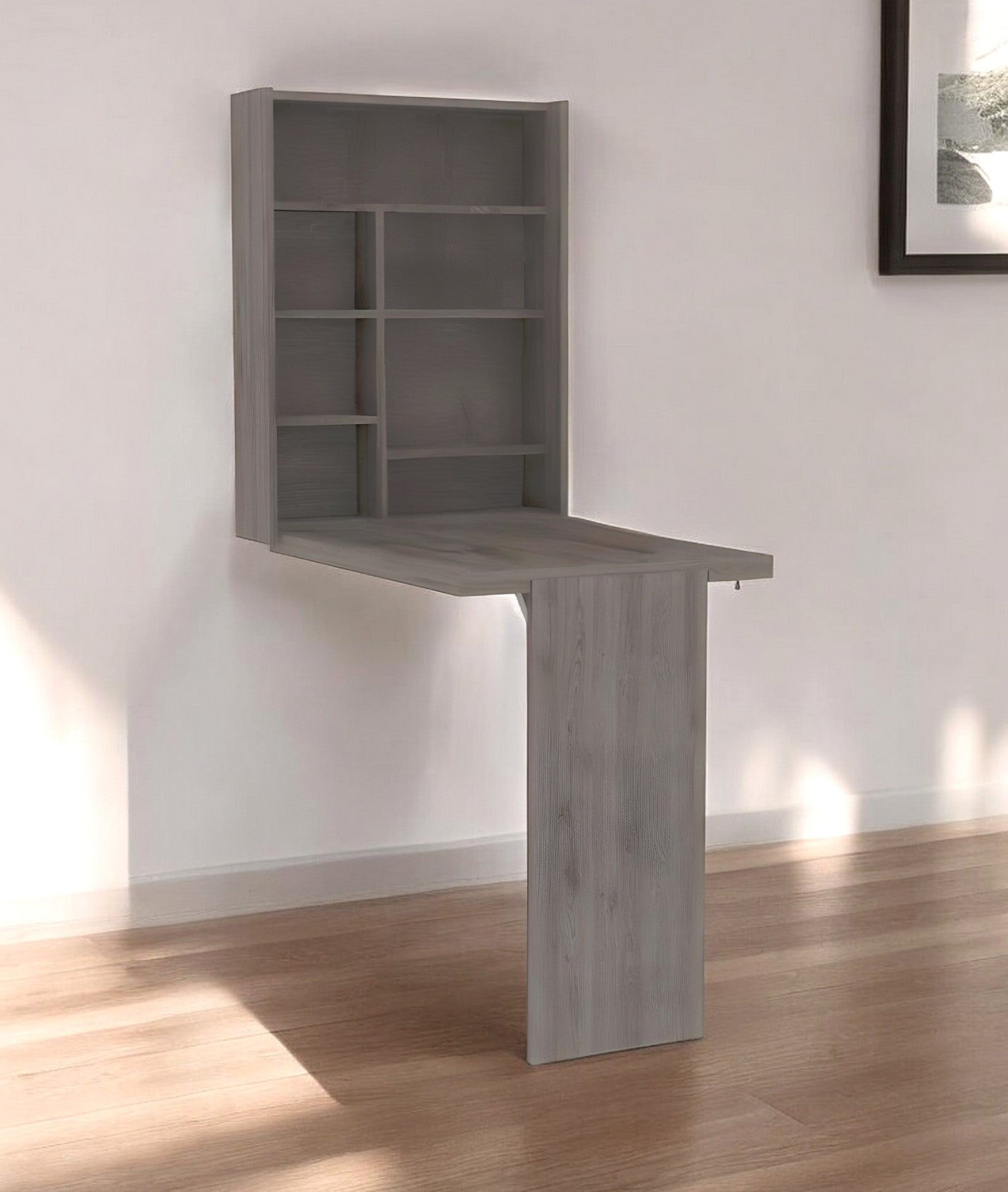 Modern Gray Retractable Desk or Bar Cabinet