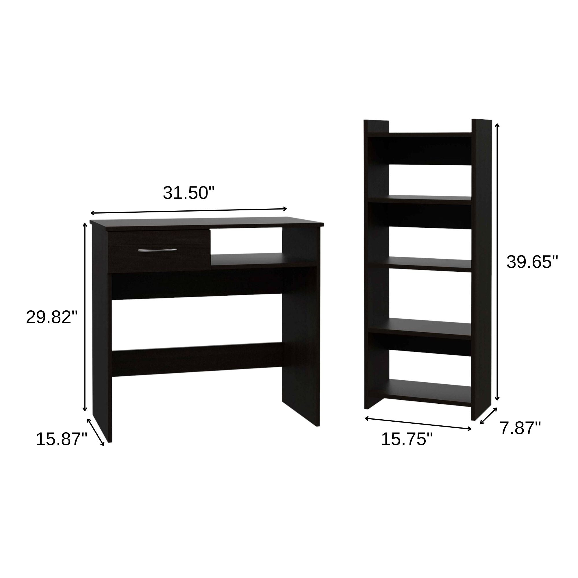 32" Black Computer Desk Desk and Bookshelf Set