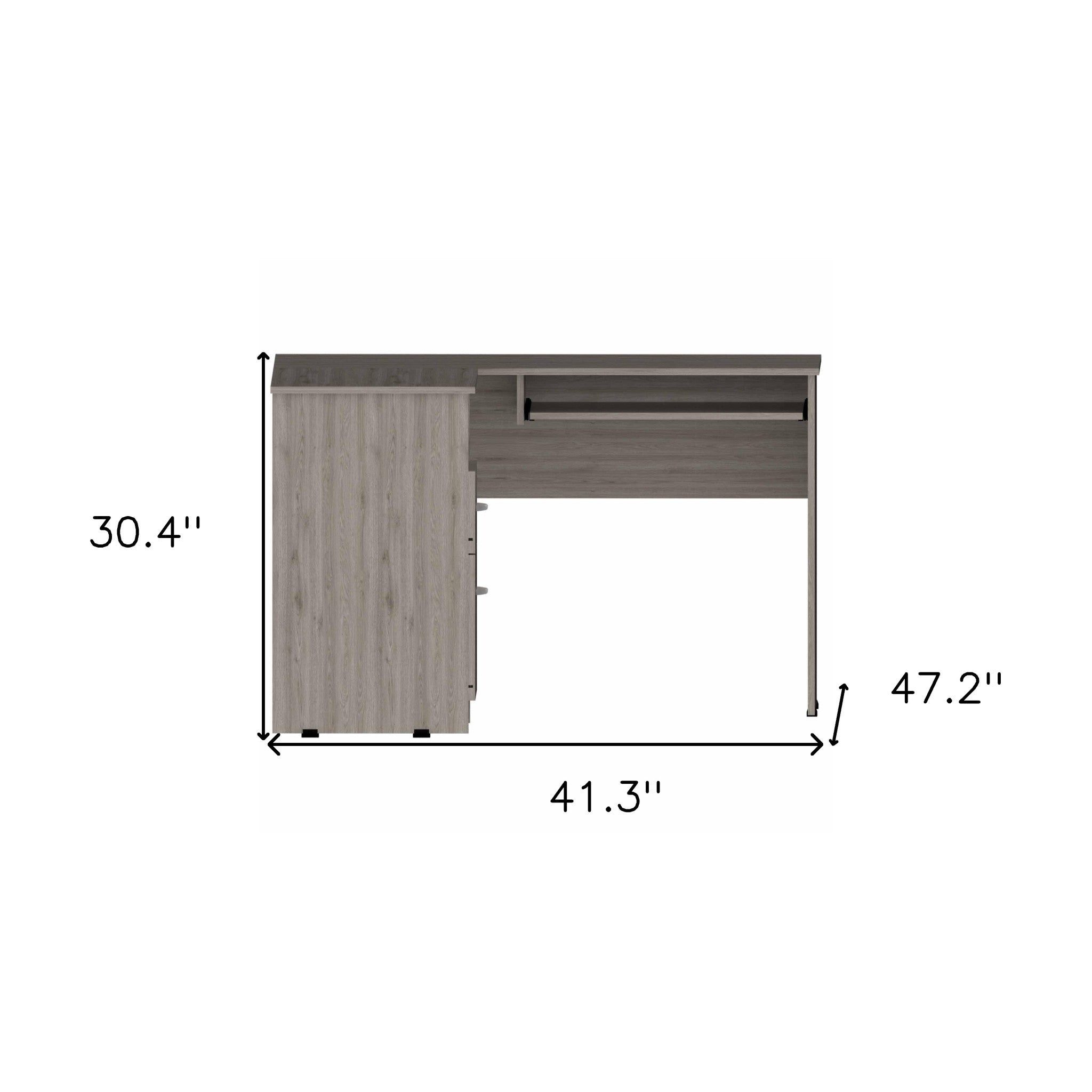 41" Light Gray L Shape Computer Desk With Two Drawers