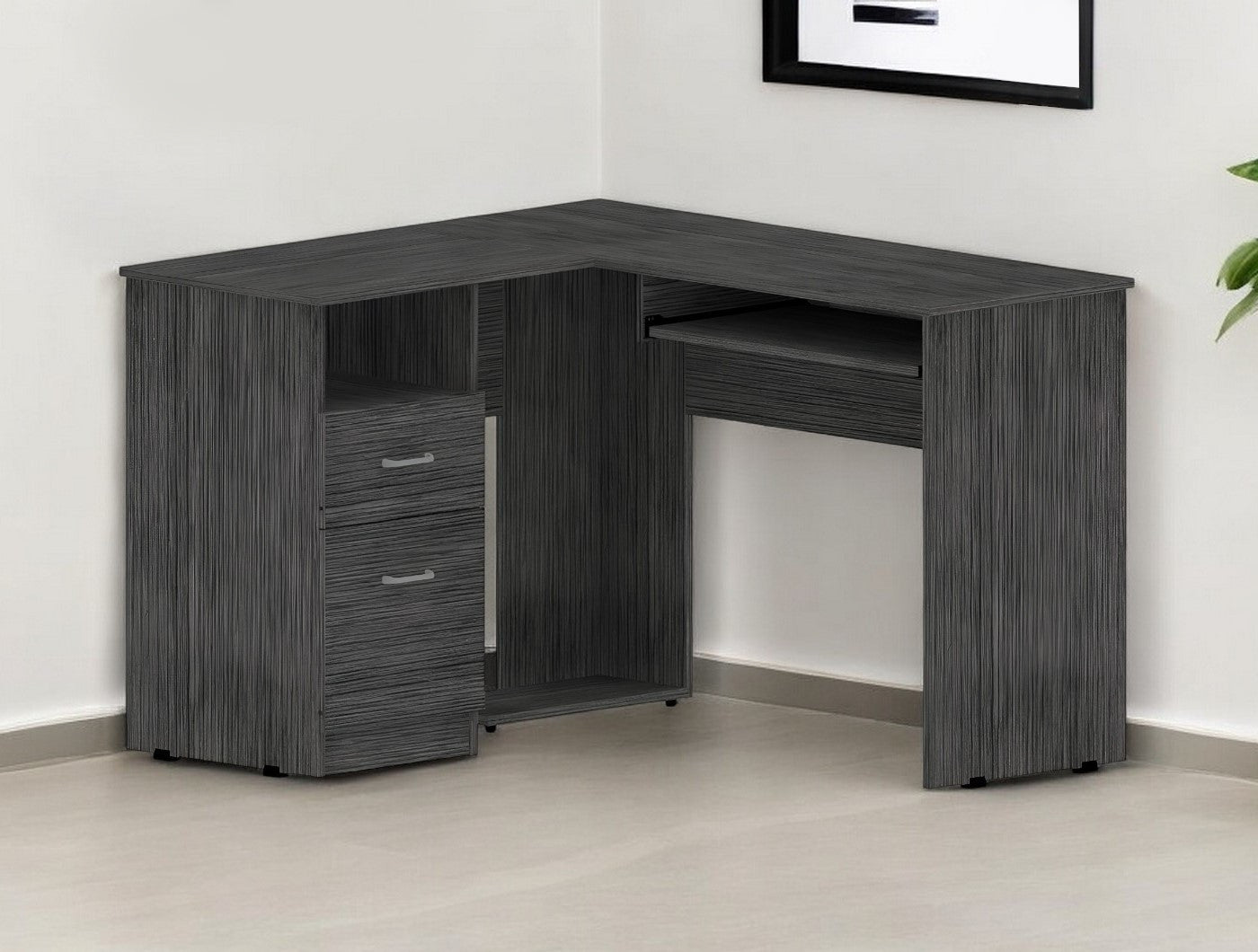 41" Gray L Shape Computer Desk With Two Drawers