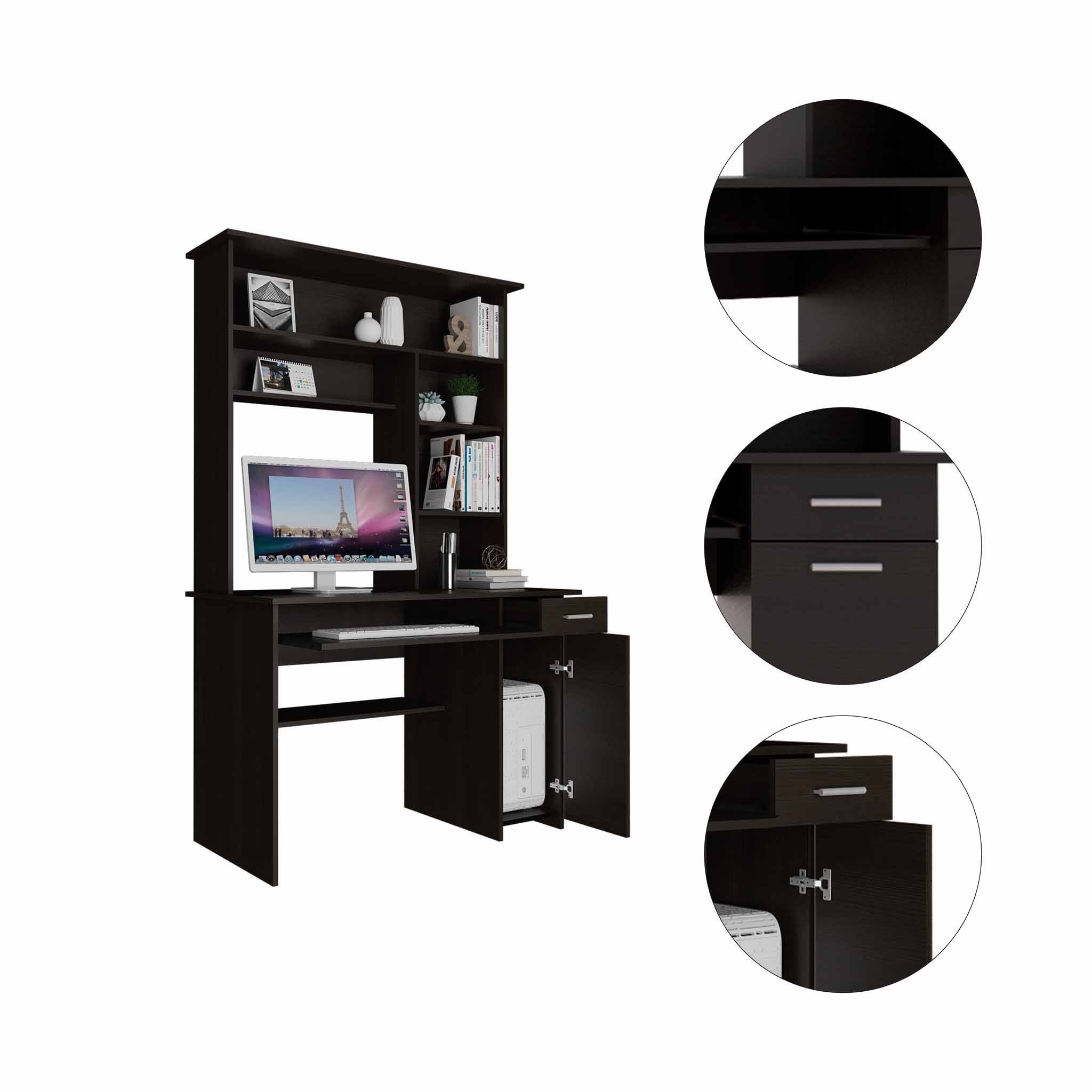 Zeno Black Computer Desk with Hutch