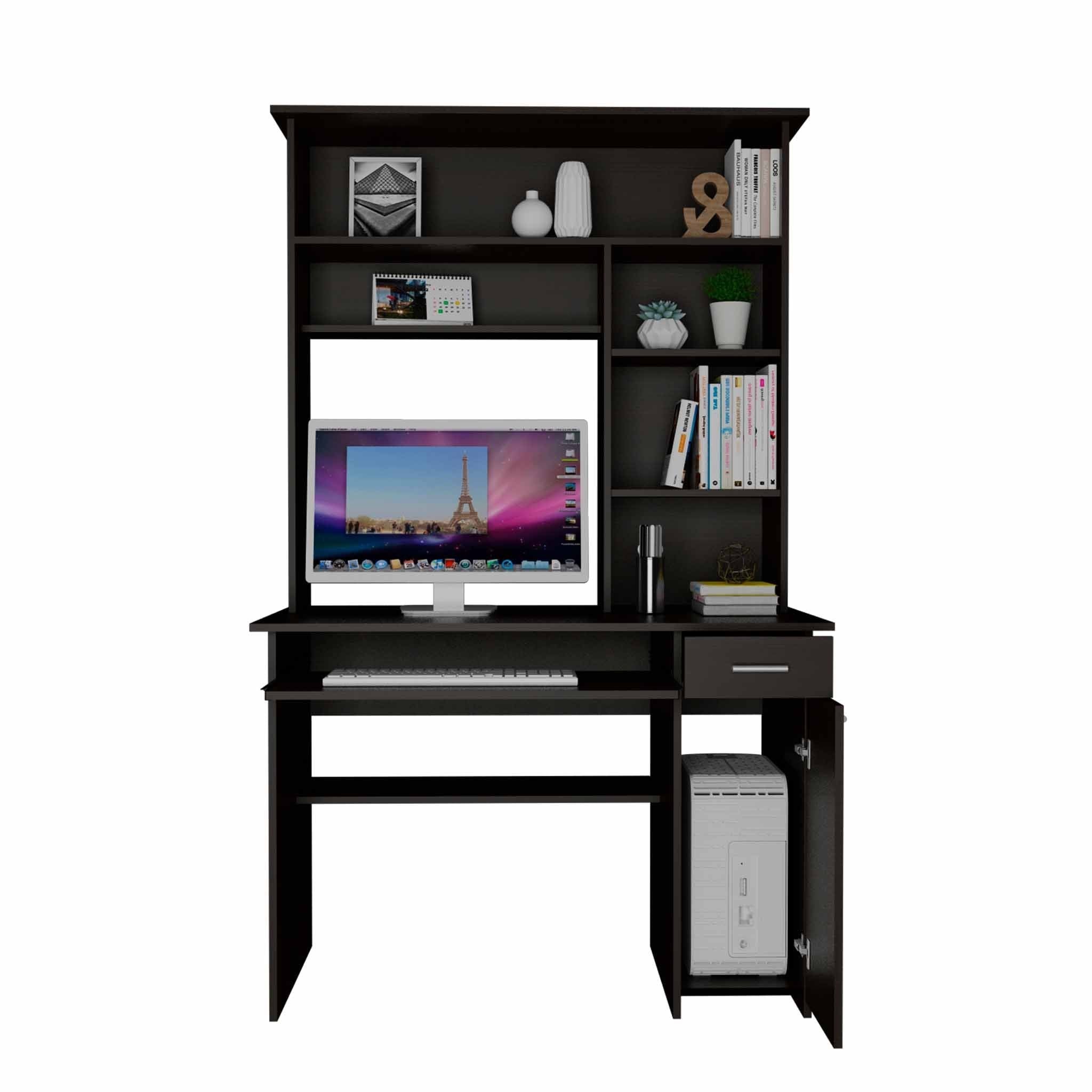 Zeno Black Computer Desk with Hutch