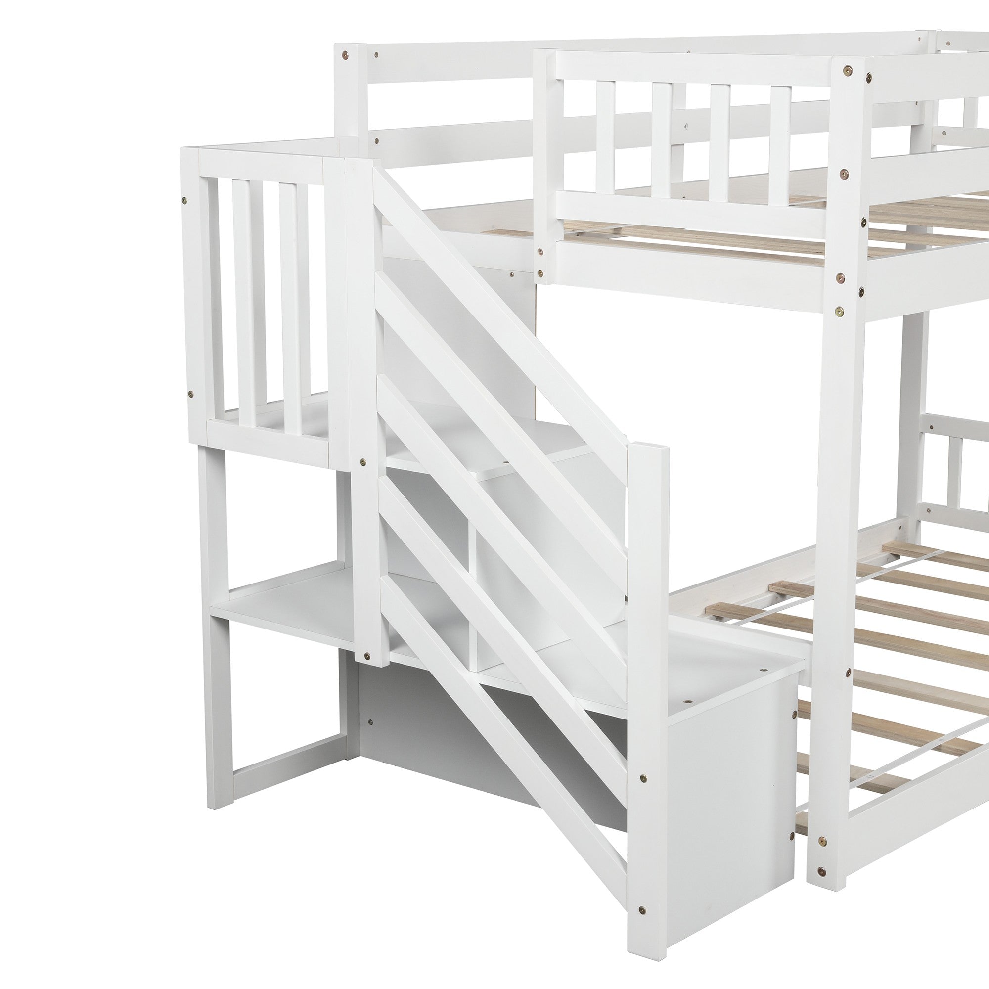 White Twin Over Twin Staircase Bunk Bed