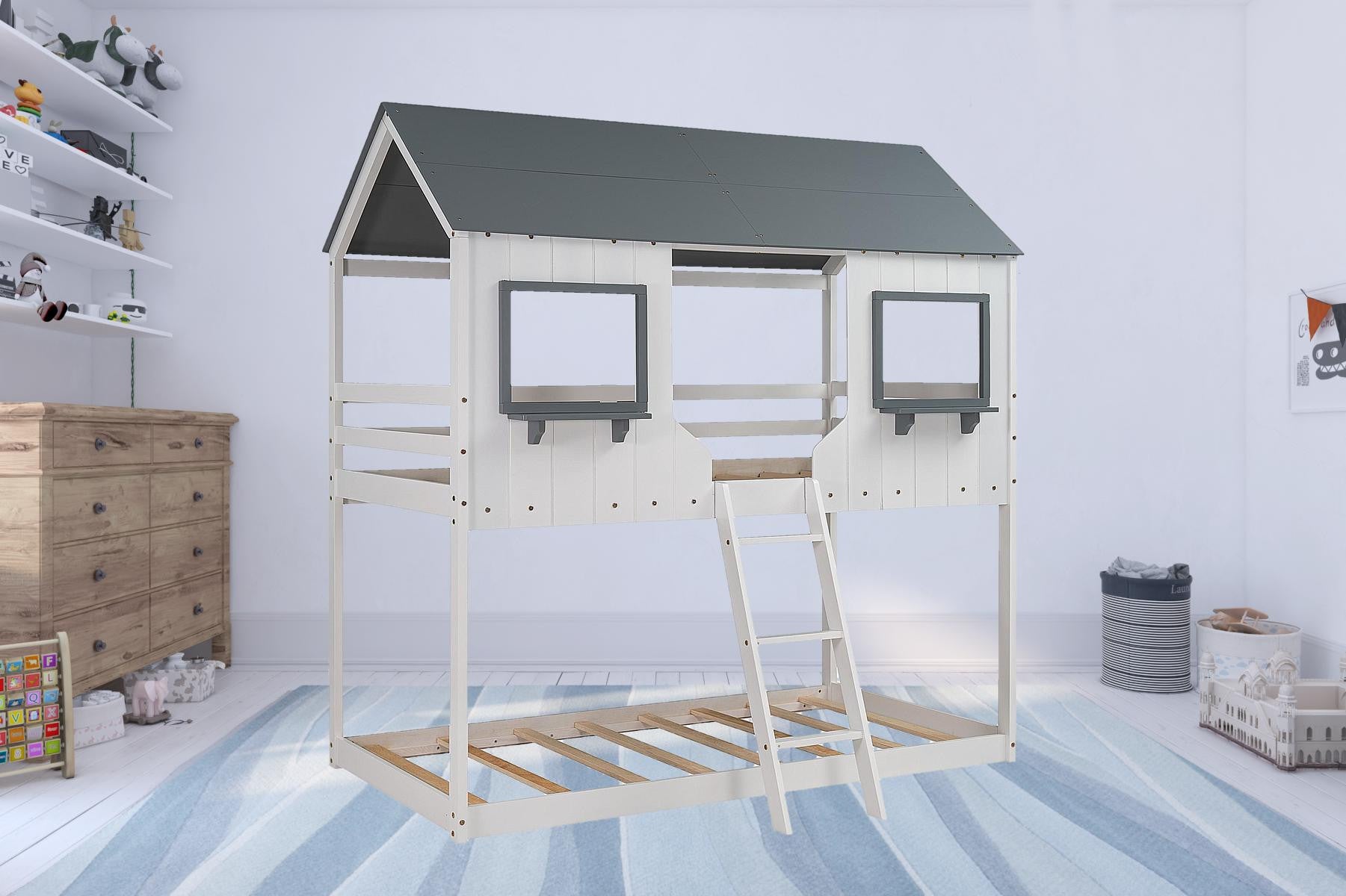 White Twin Over Twin Contemporary Bunk Bed