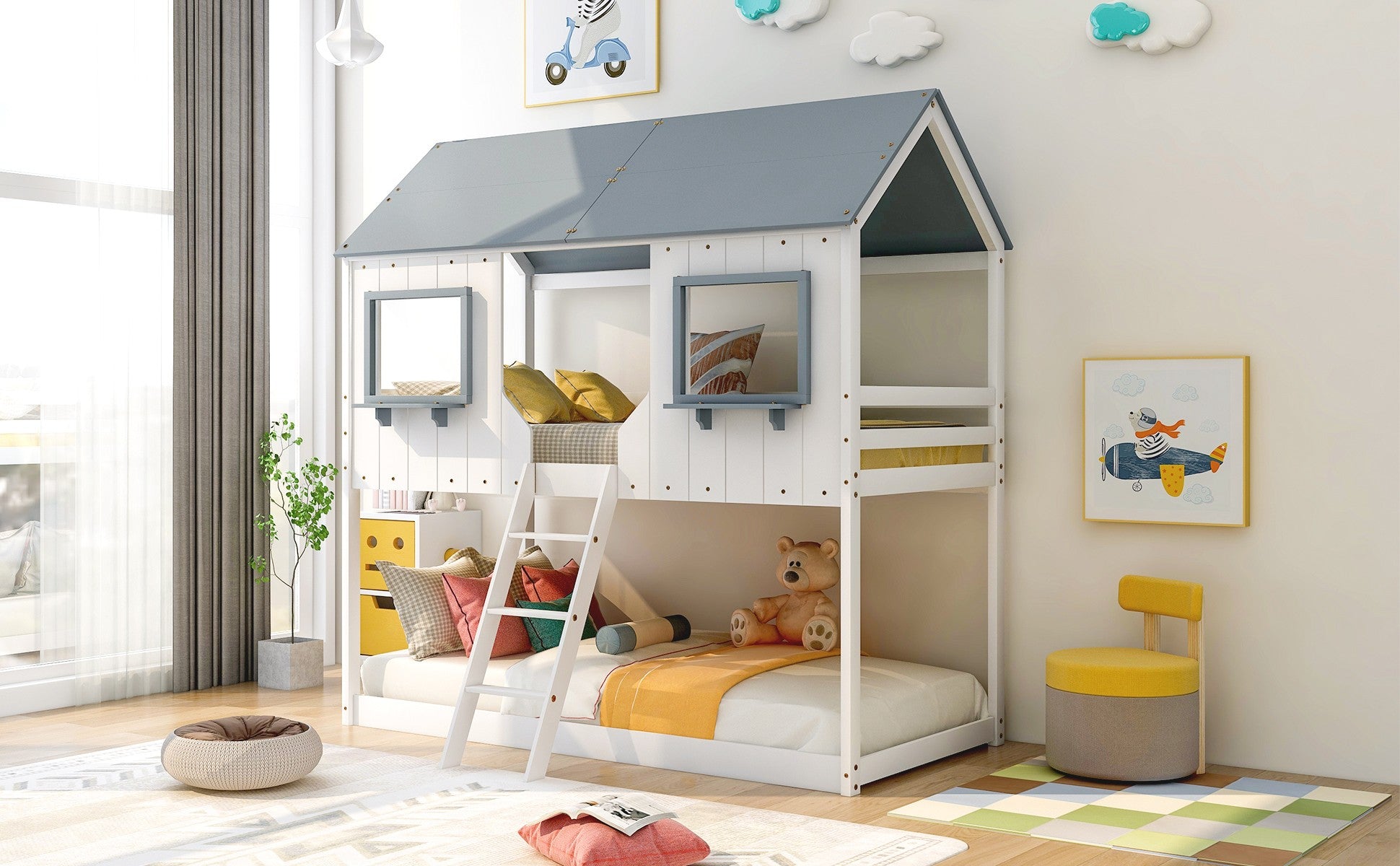 White Twin Over Twin Contemporary Bunk Bed