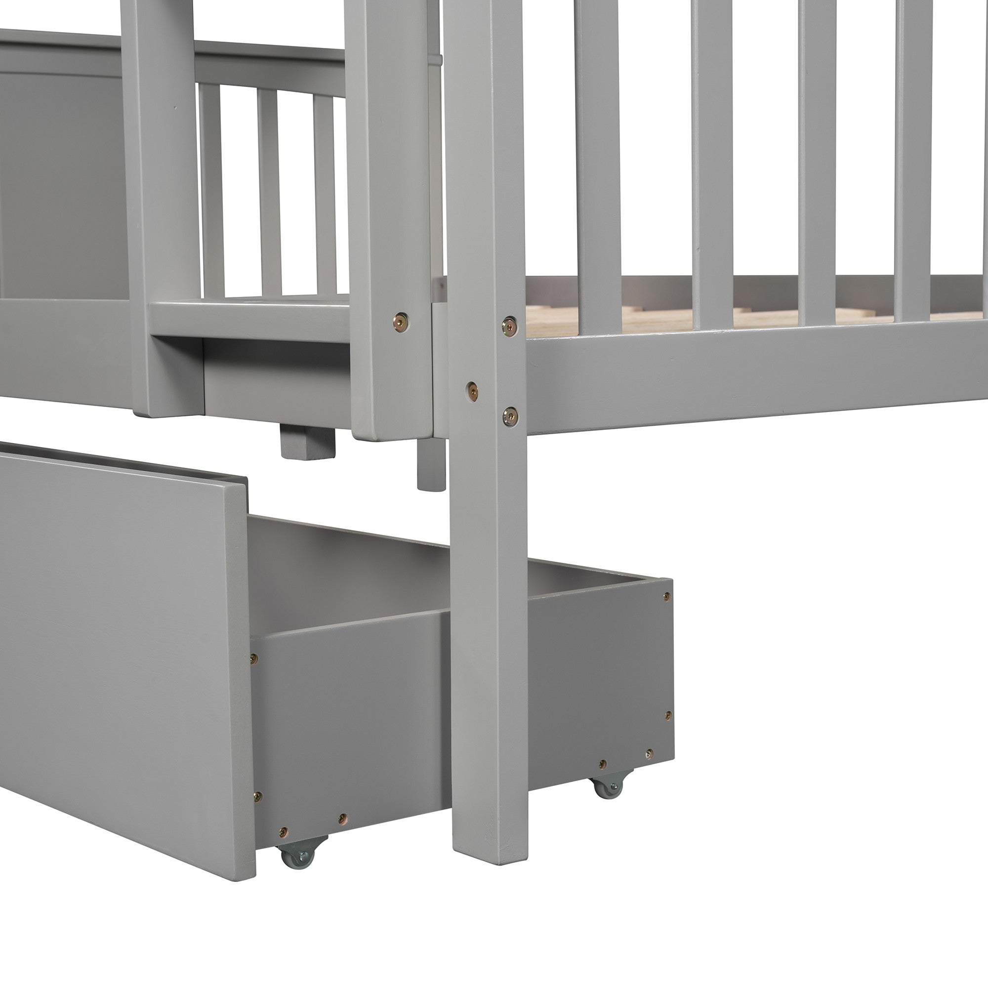 Modern Gray Full Over Full Bunk Bed with Two Drawers