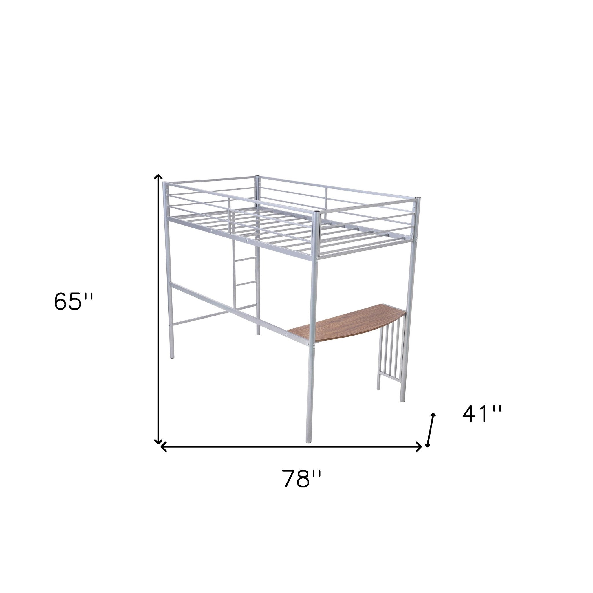 Silver Metal Twin Size Loft Bed with Desk