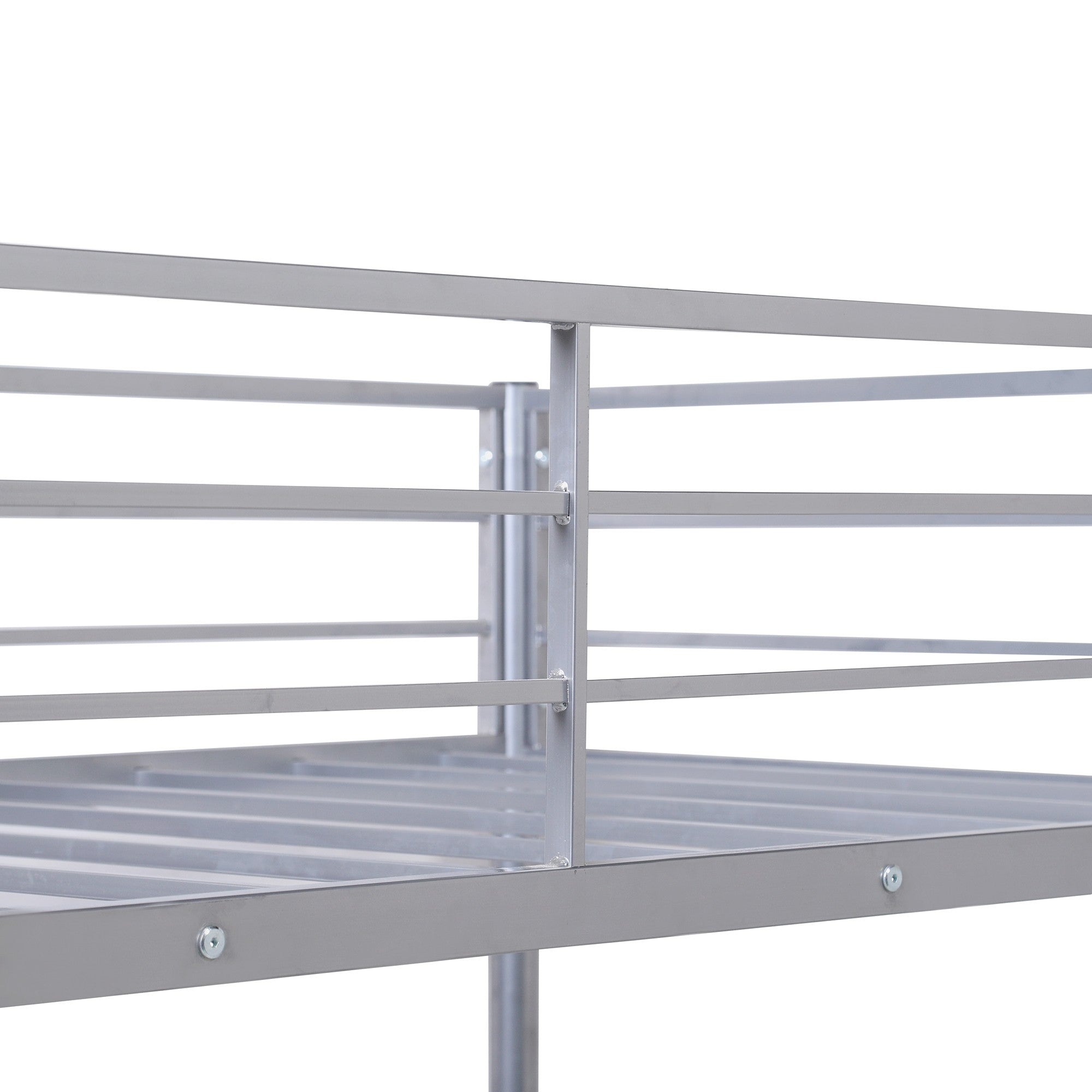 Silver Metal Twin Size Loft Bed with Desk