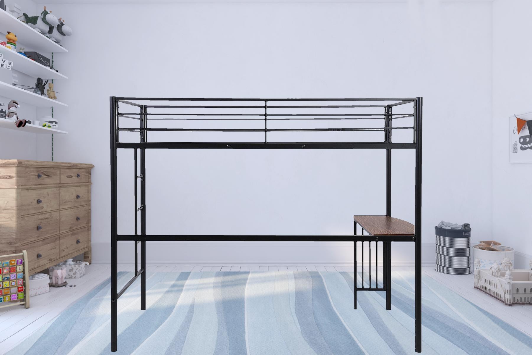 Black Metal Twin Size Loft Bed with Desk