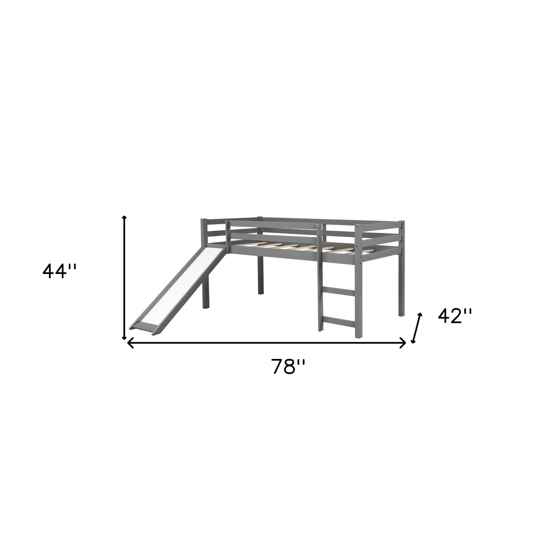 Gray Twin Size Low Loft Bed With Slide