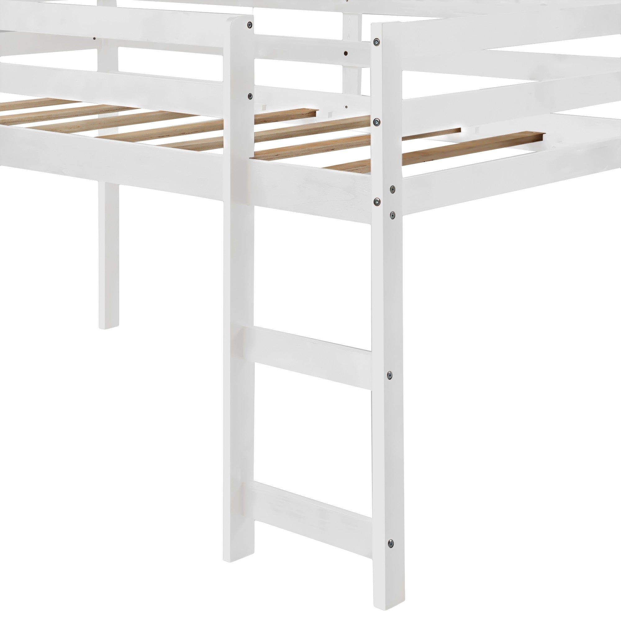 White Low Loft Bed With Slide