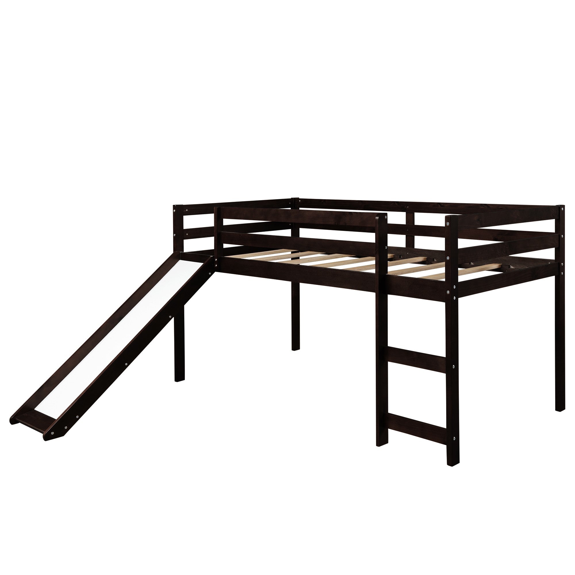 Brown Low Loft Bed With Slide