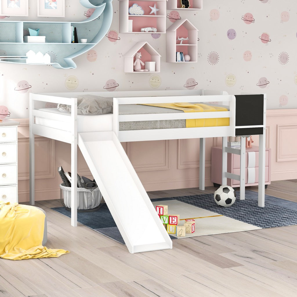 White Twin Loft Bed Bed Chalkboard and Slide