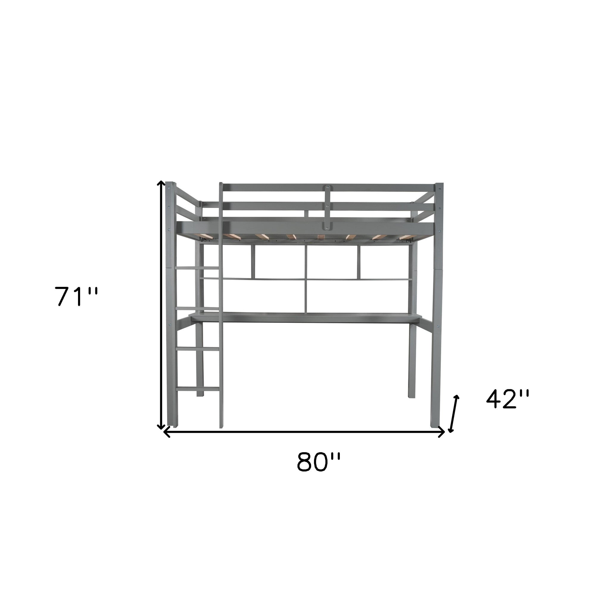 Gray Twin Loft Bed With Desk and Shelves