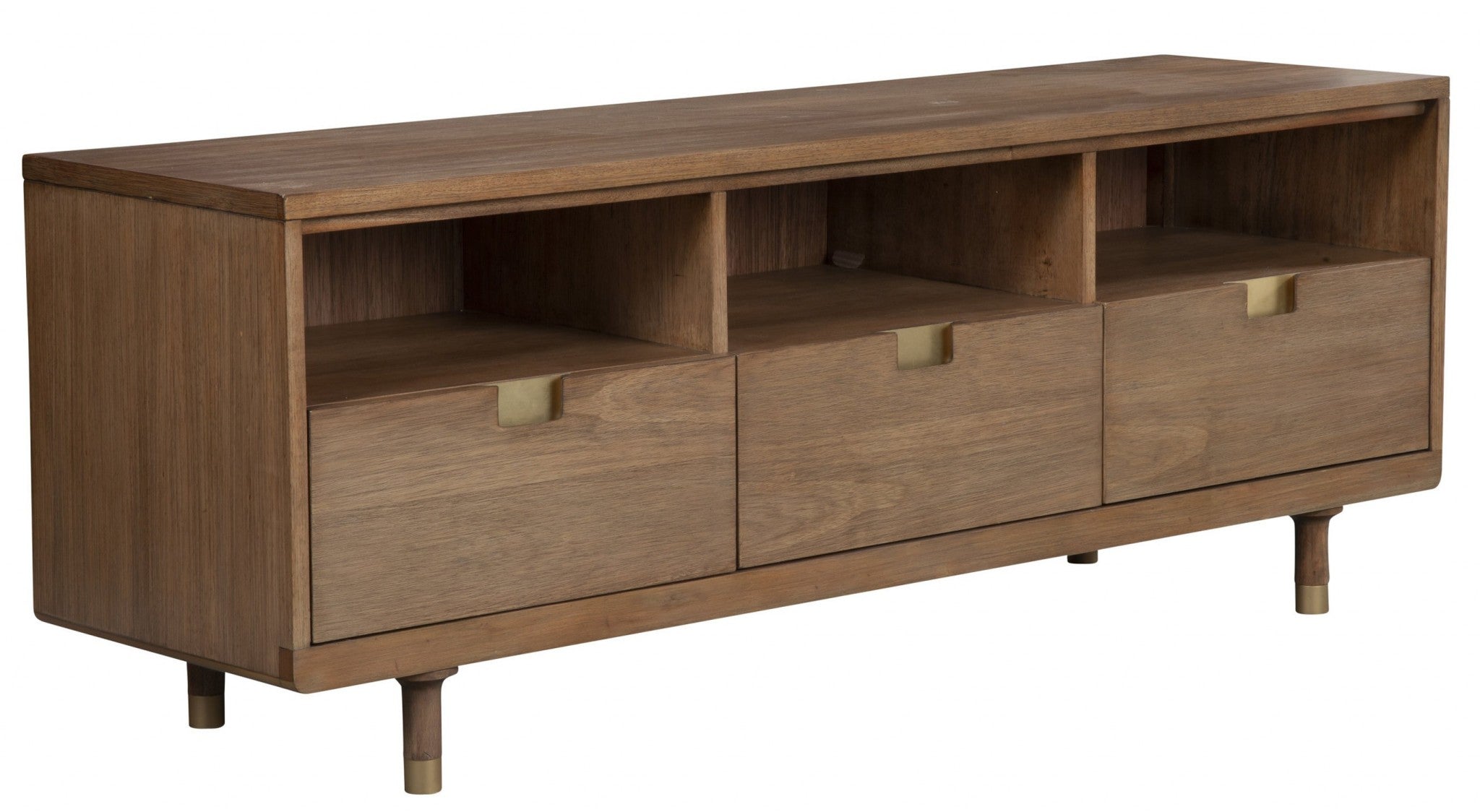 64" Sand Solid Wood Open shelving TV Stand