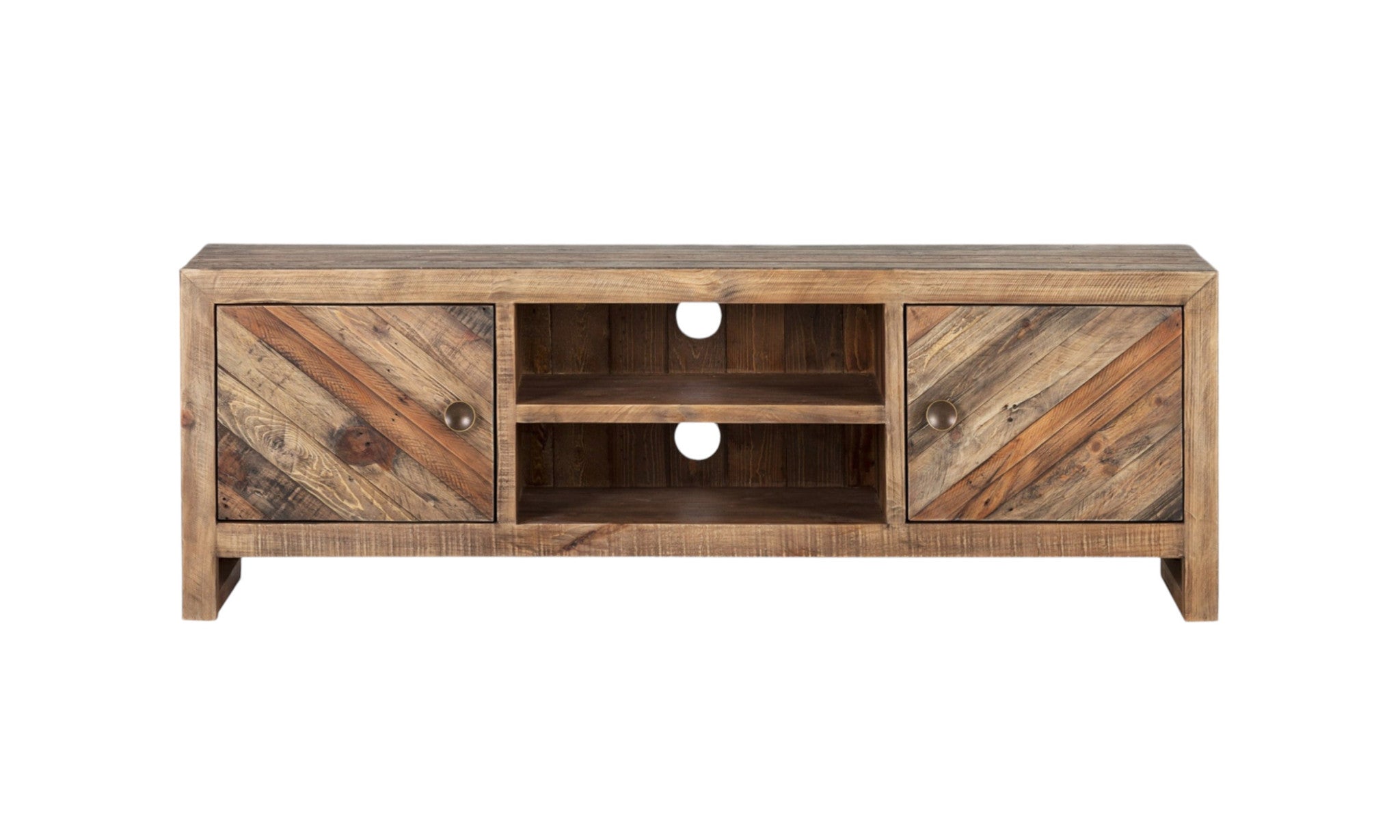 63" Wood Brown Reclaimed Pine And Plywood Open Shelving TV Stand