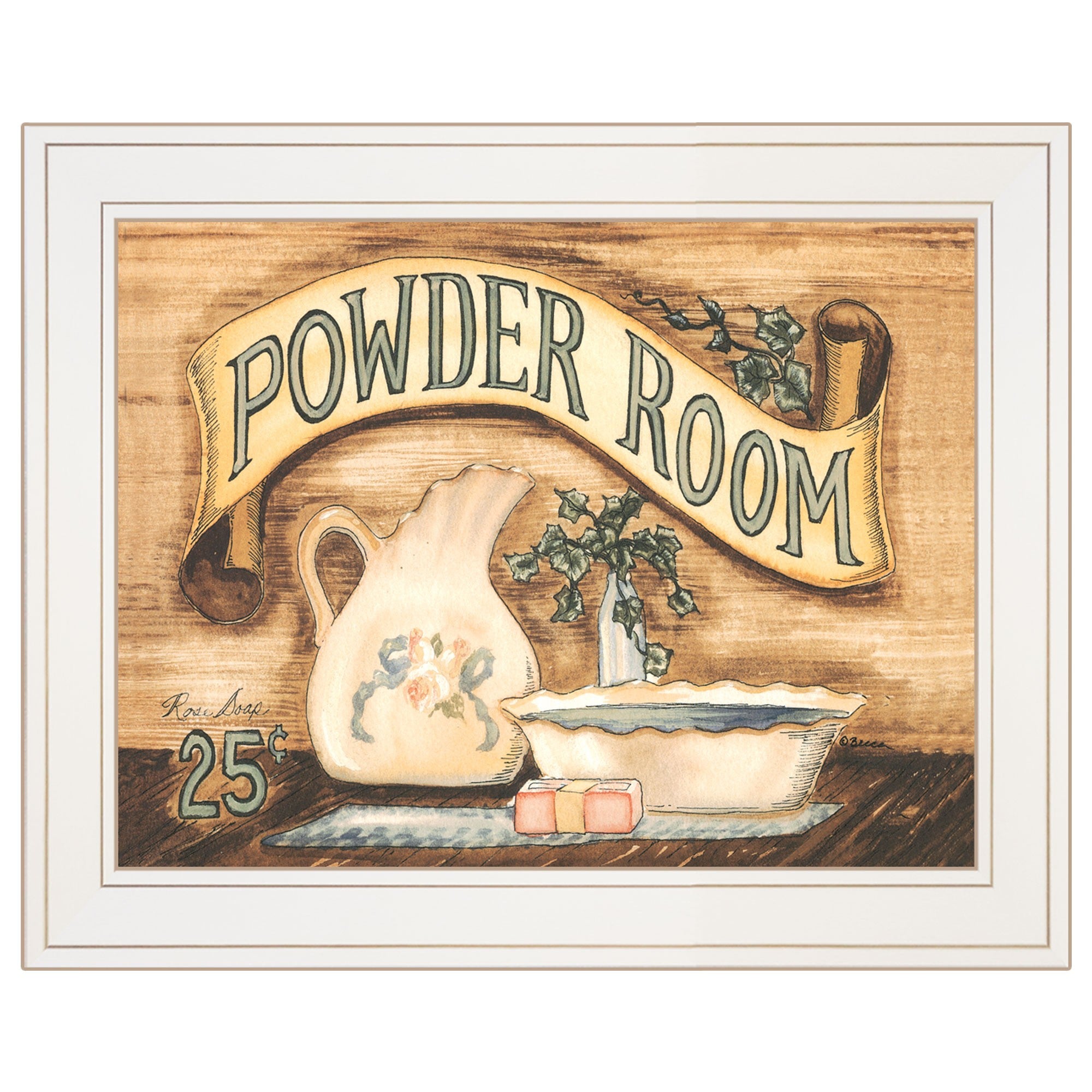 Powder Room 1 White Framed Print Bathroom Wall Art