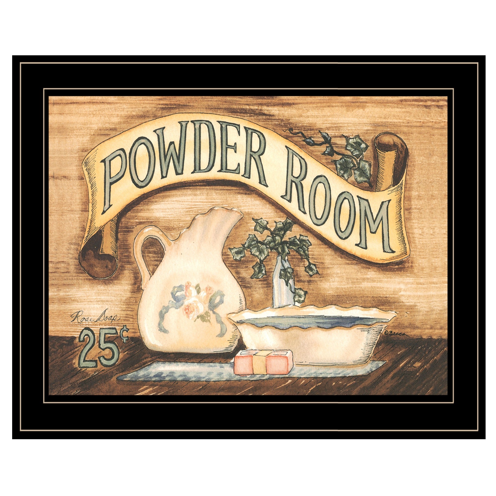 Powder Room 2 Black Framed Print Bathroom Wall Art