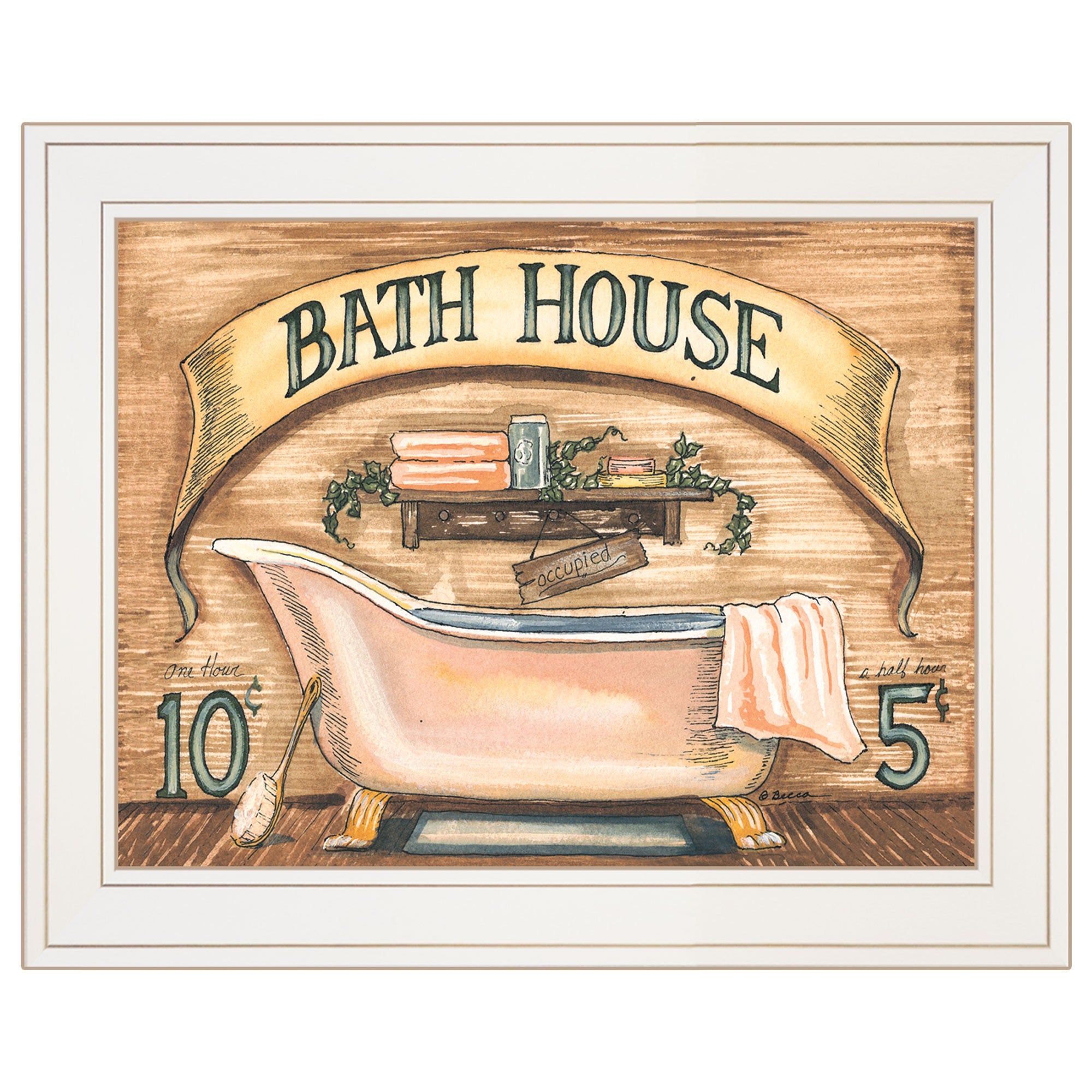 Bath House 1 White Framed Print Bathroom Wall Art