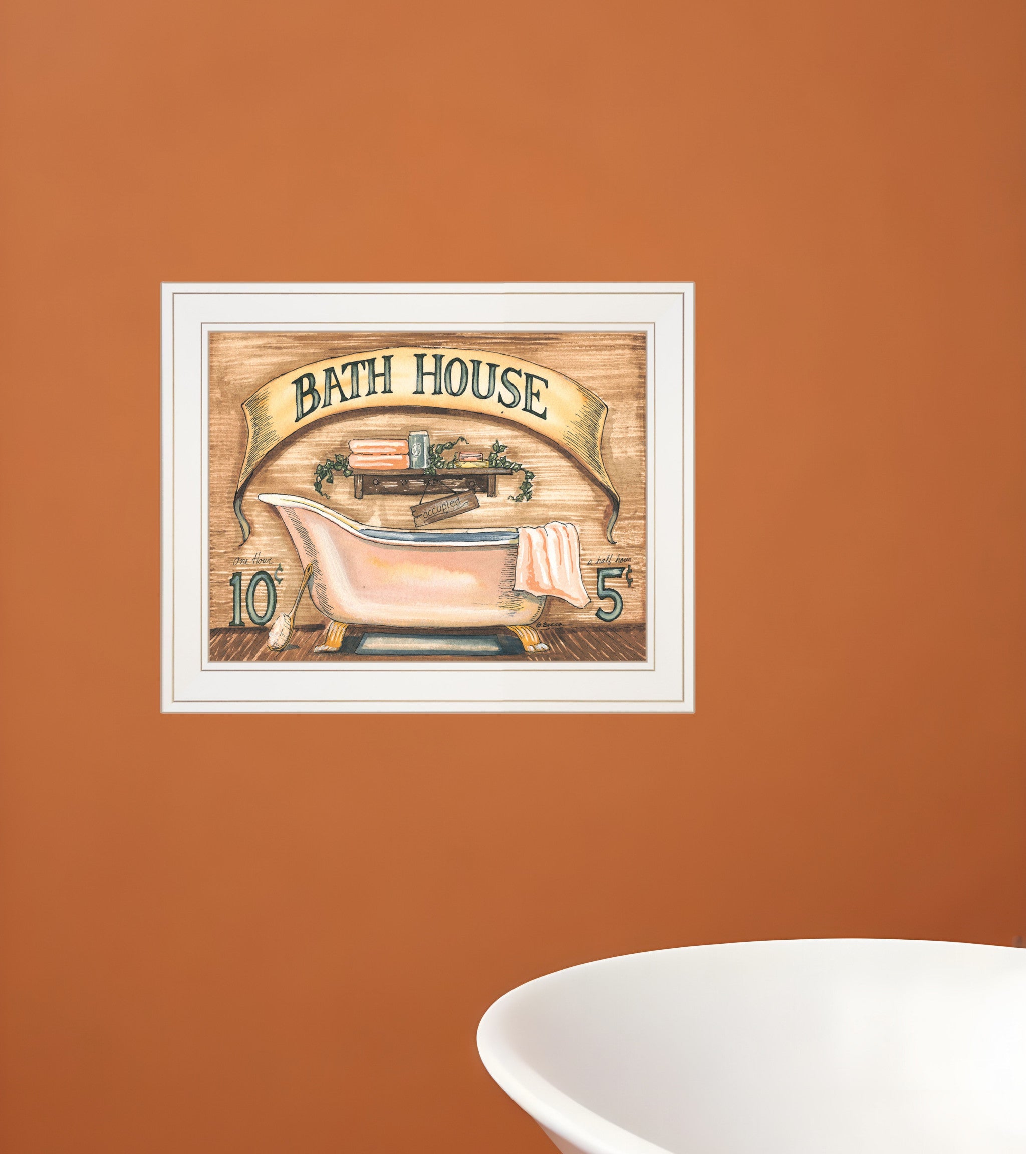 Bath House 1 White Framed Print Bathroom Wall Art