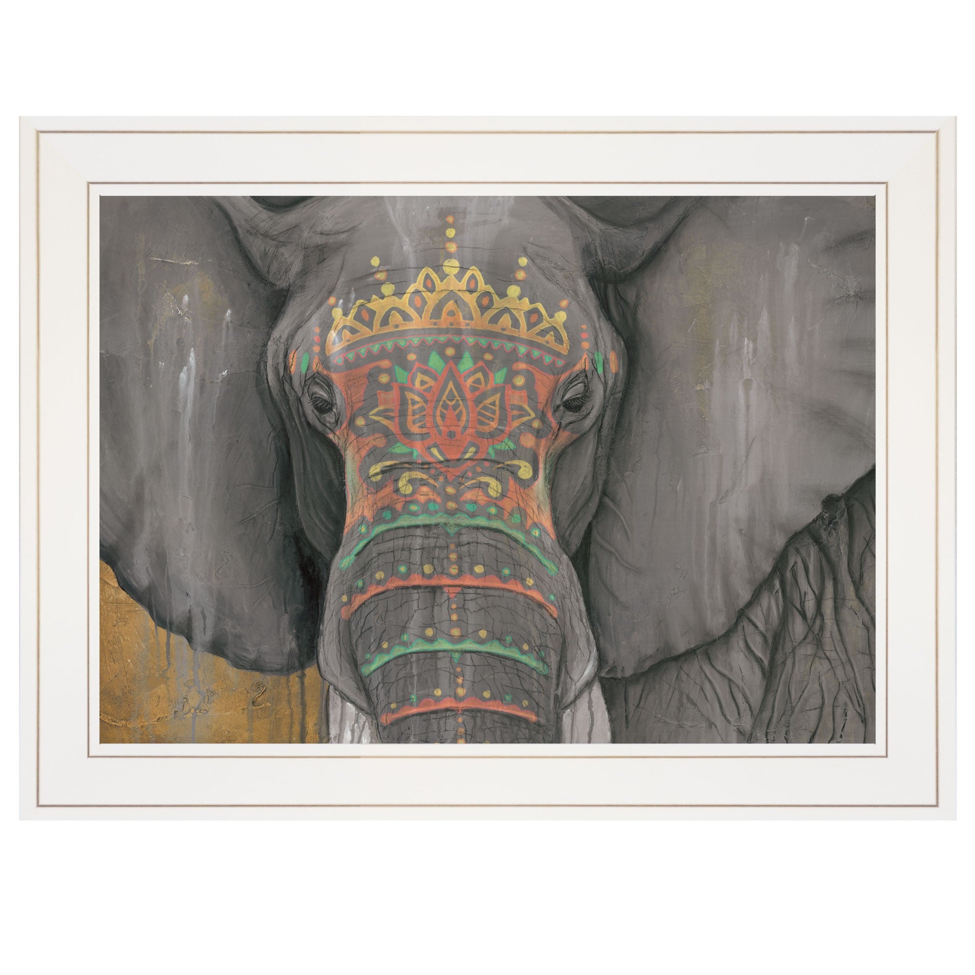 Tattooed Elephant 1 White Framed Print Wall Art