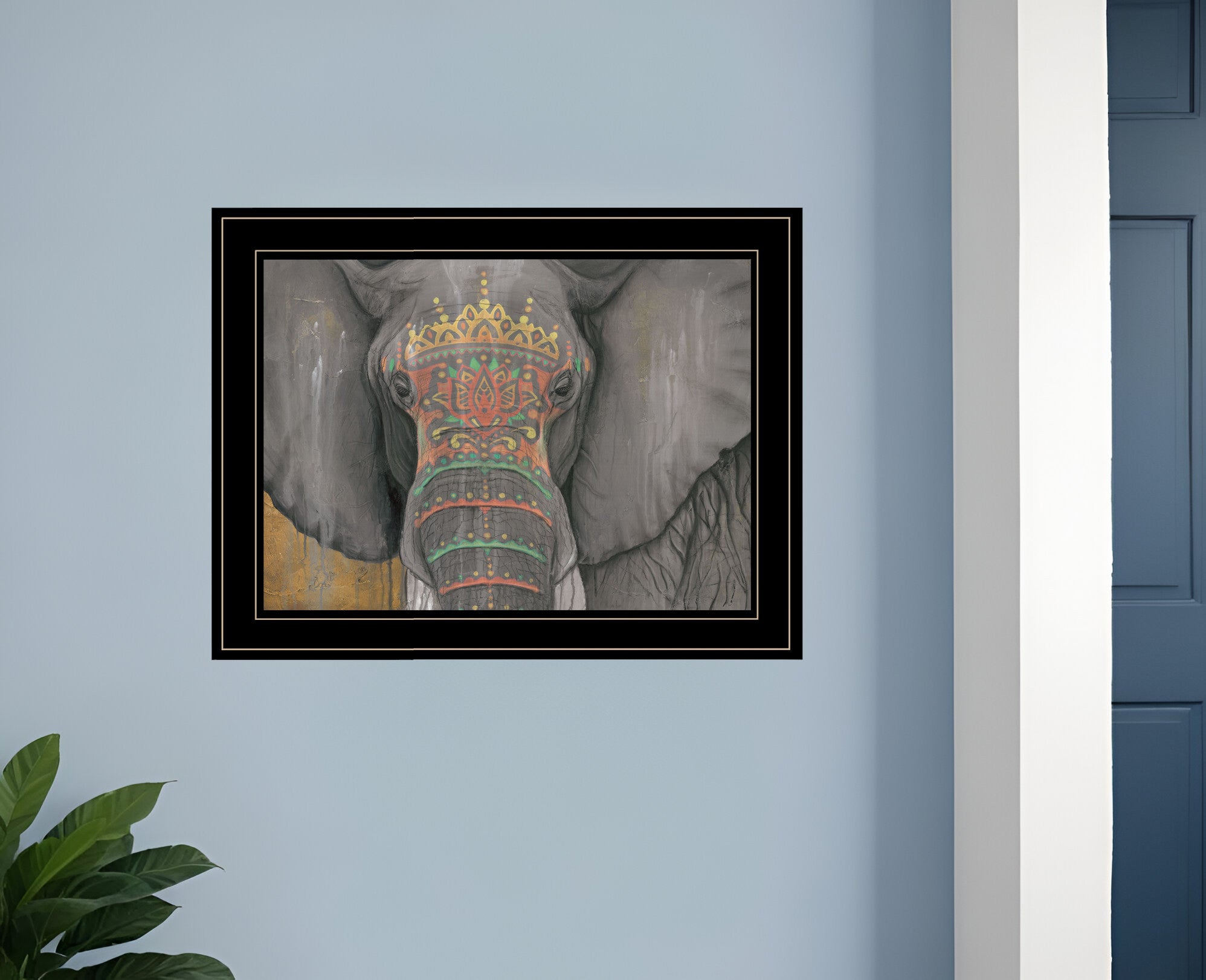 Tattooed Elephant 2 Black Framed Print Wall Art