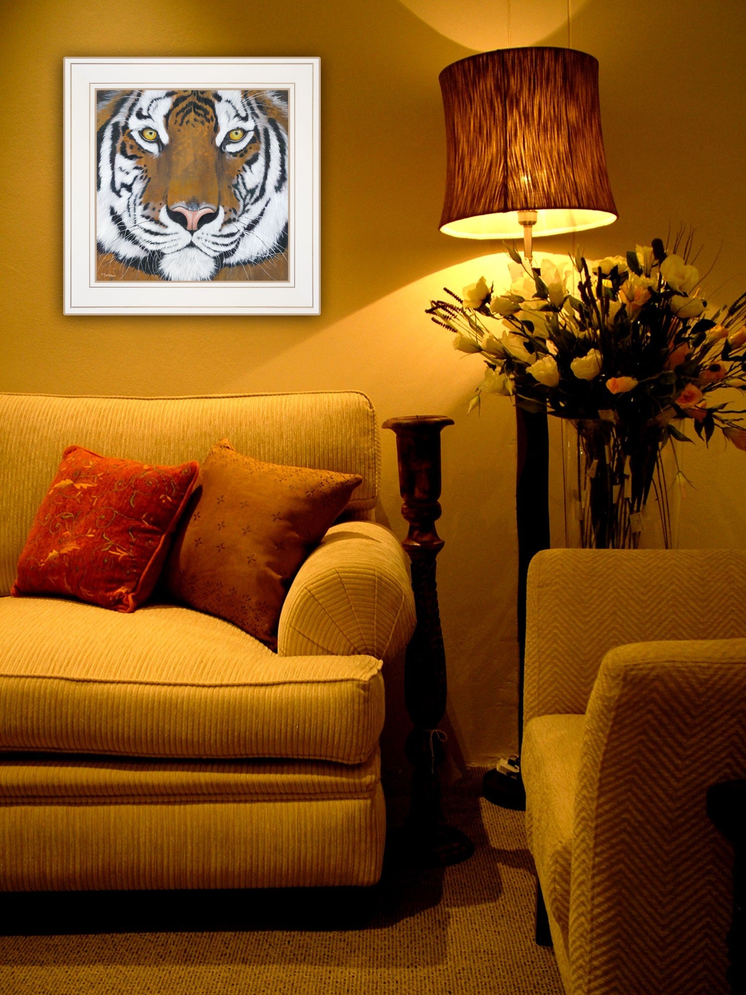 Tiger Gaze 1 White Framed Print Wall Art